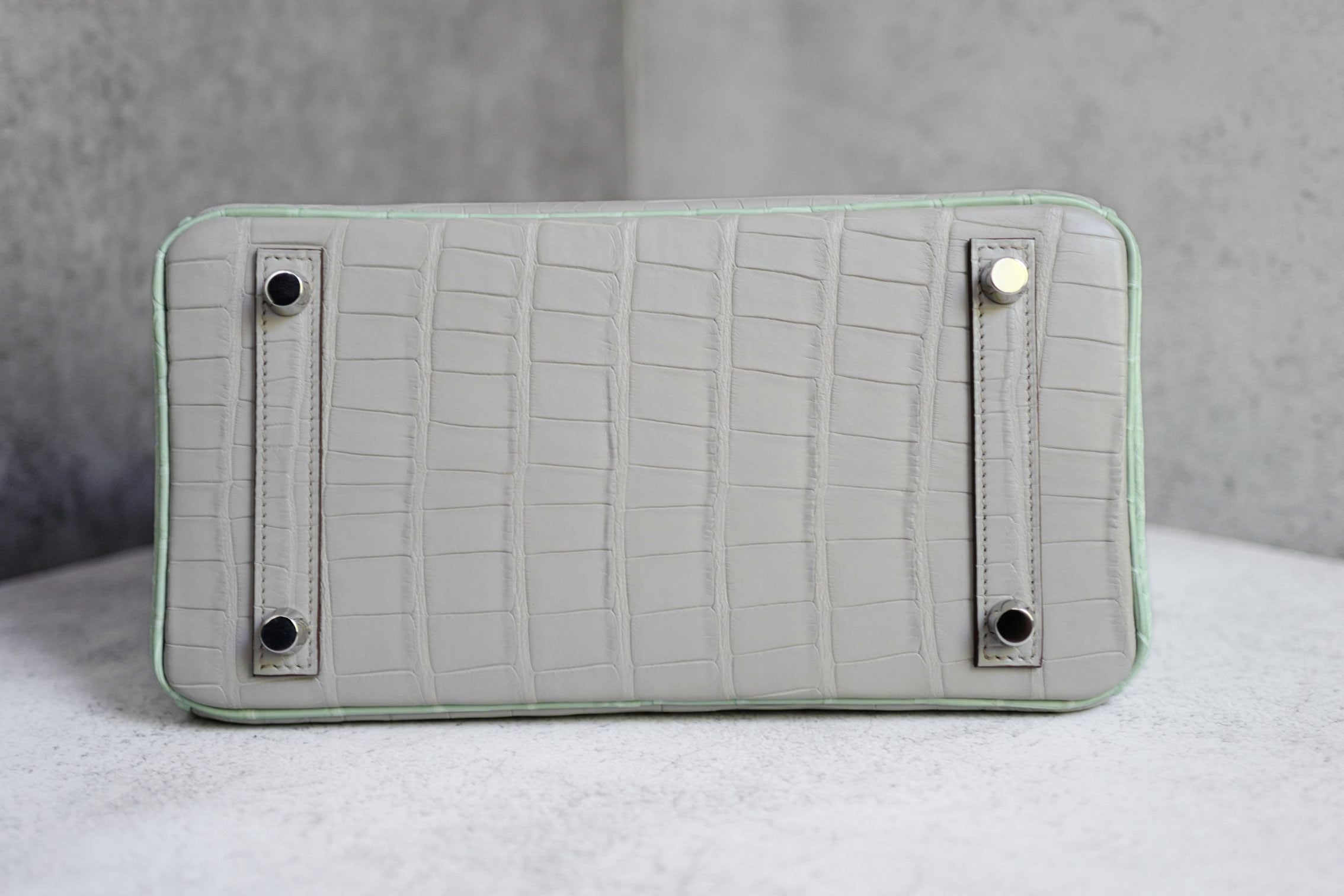 Hermès Birkin 25 HSS Gris Perle Vert D'eau Matte Crocodile Brushed PHW