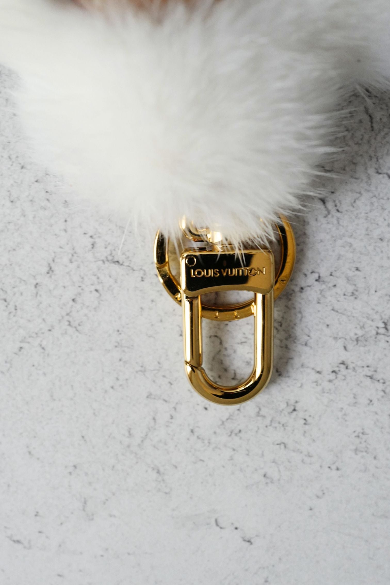Louis Vuitton Vivienne Fur Key Holder White Mink Fur Leather Gold Hardware