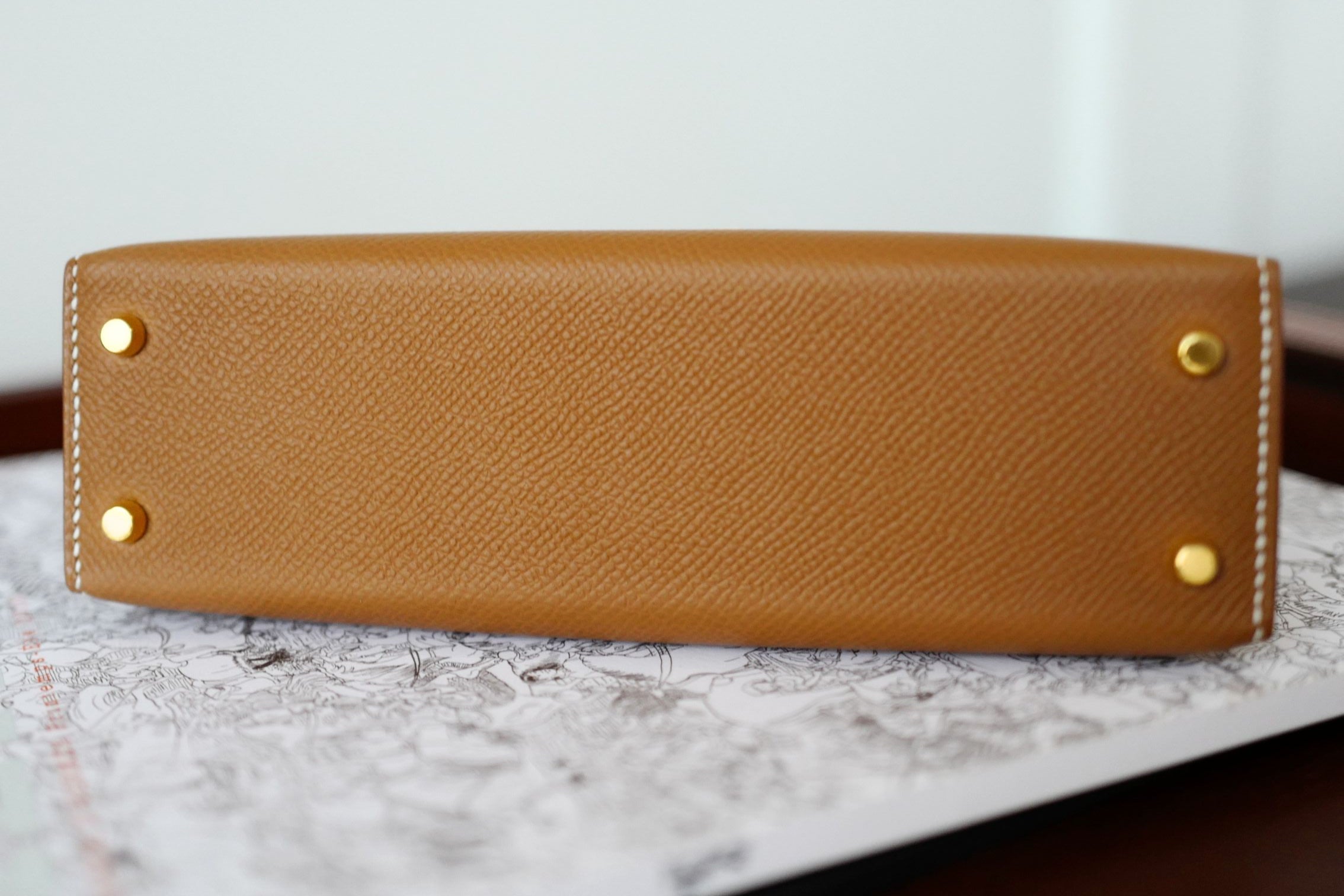 NEW Hermes Mini Kelly Gold Epsom Calfskin Gold Hardware