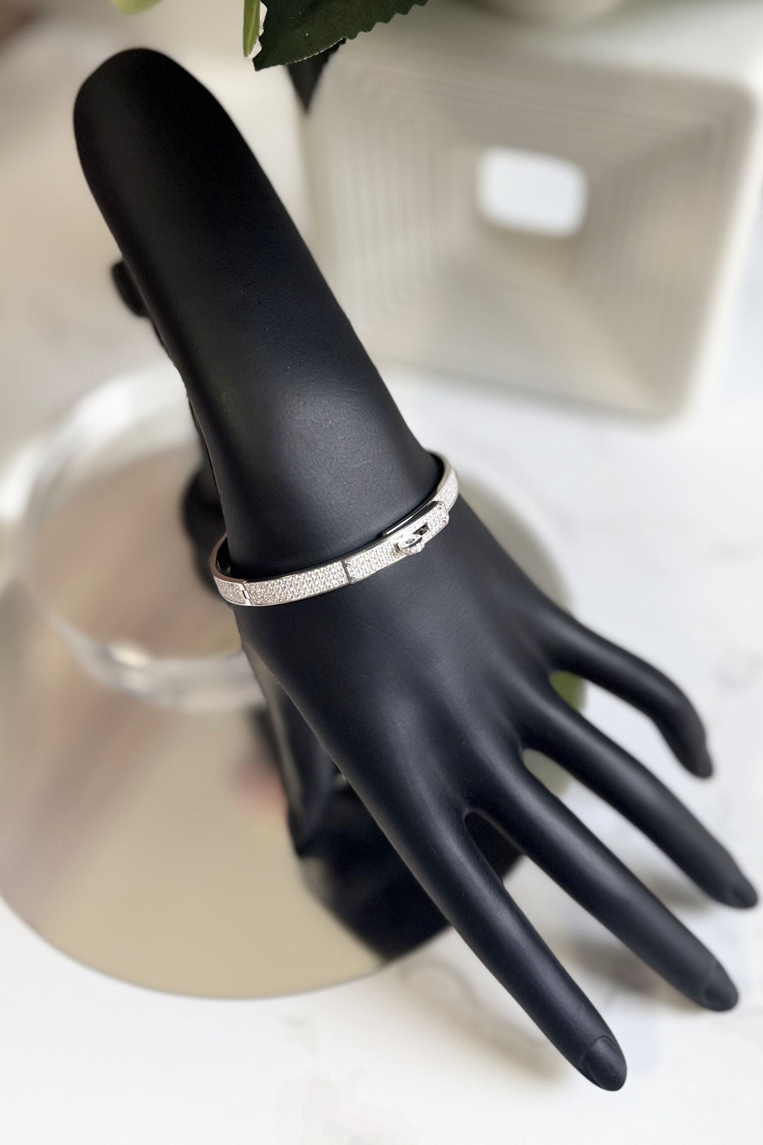 Hermès Kelly Bangle Bracelet PM Full Diamond 18K White Gold Size SH