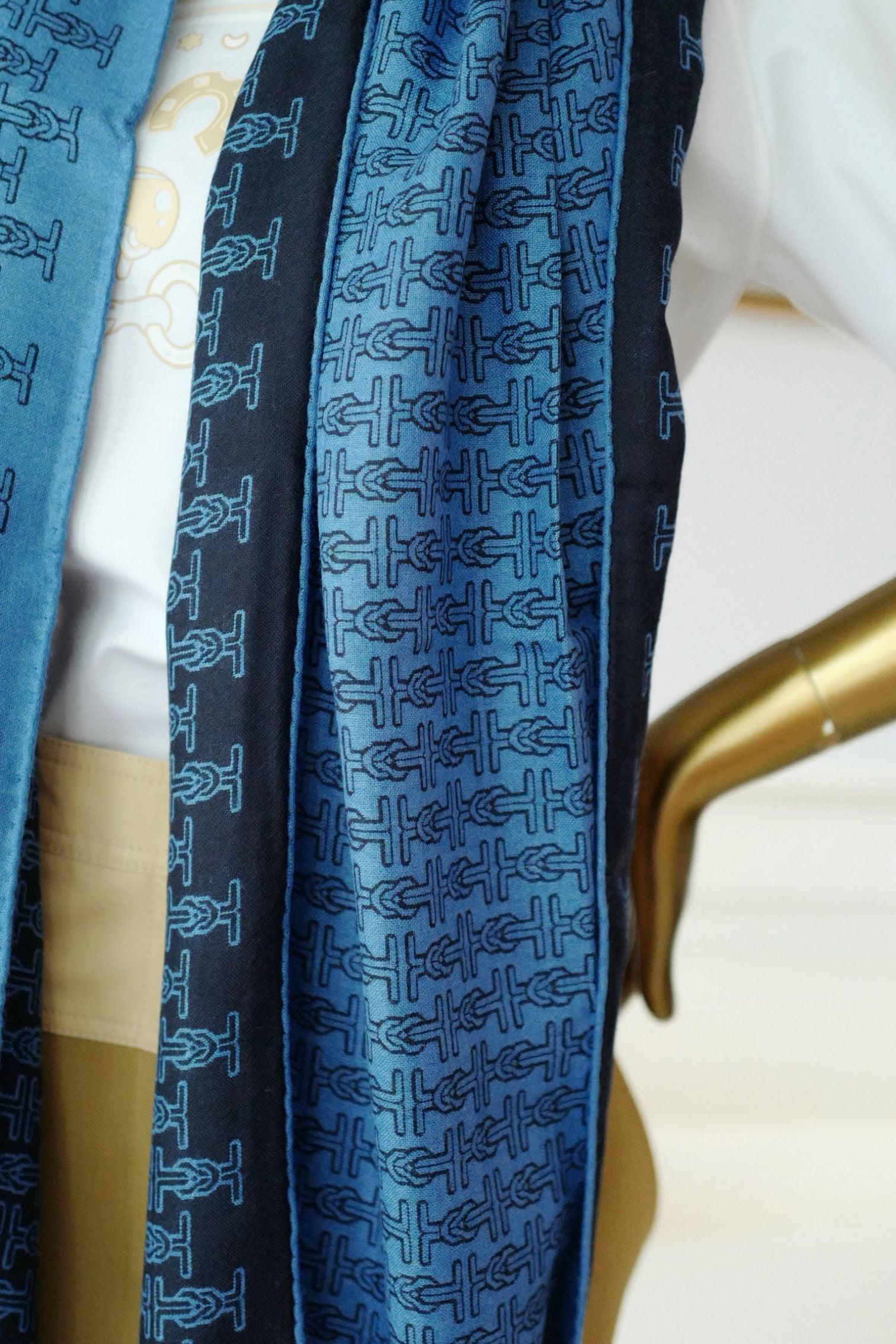 Hermès H Marin Reversible Scarf Cashmere Silk Marine / Bleu Océan