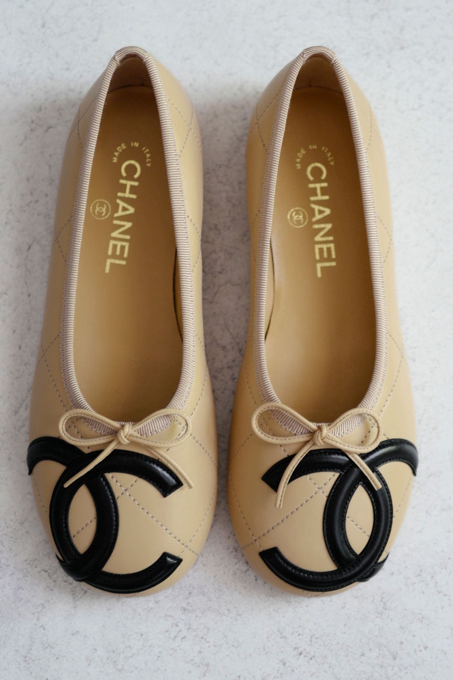 Chanel 26M Coco Beach Ballet Flats Beige Lambskin Size 37