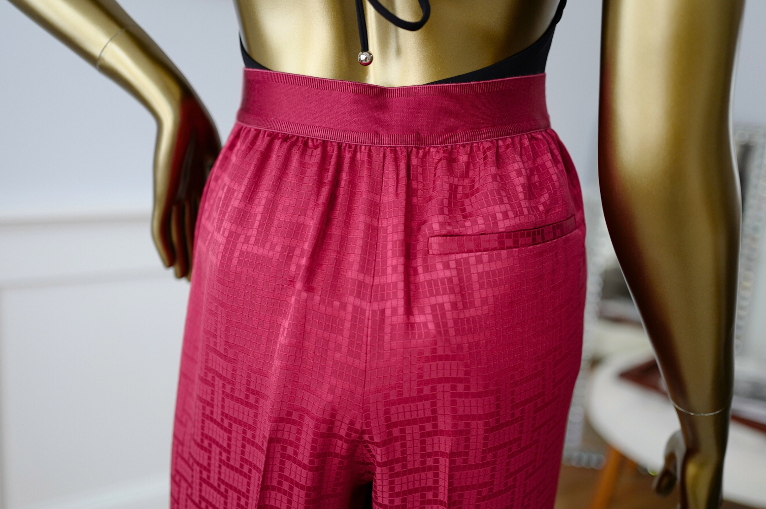 NEW Hermès "Mosaique" Wide Leg Pants Rose Framboise Size 34