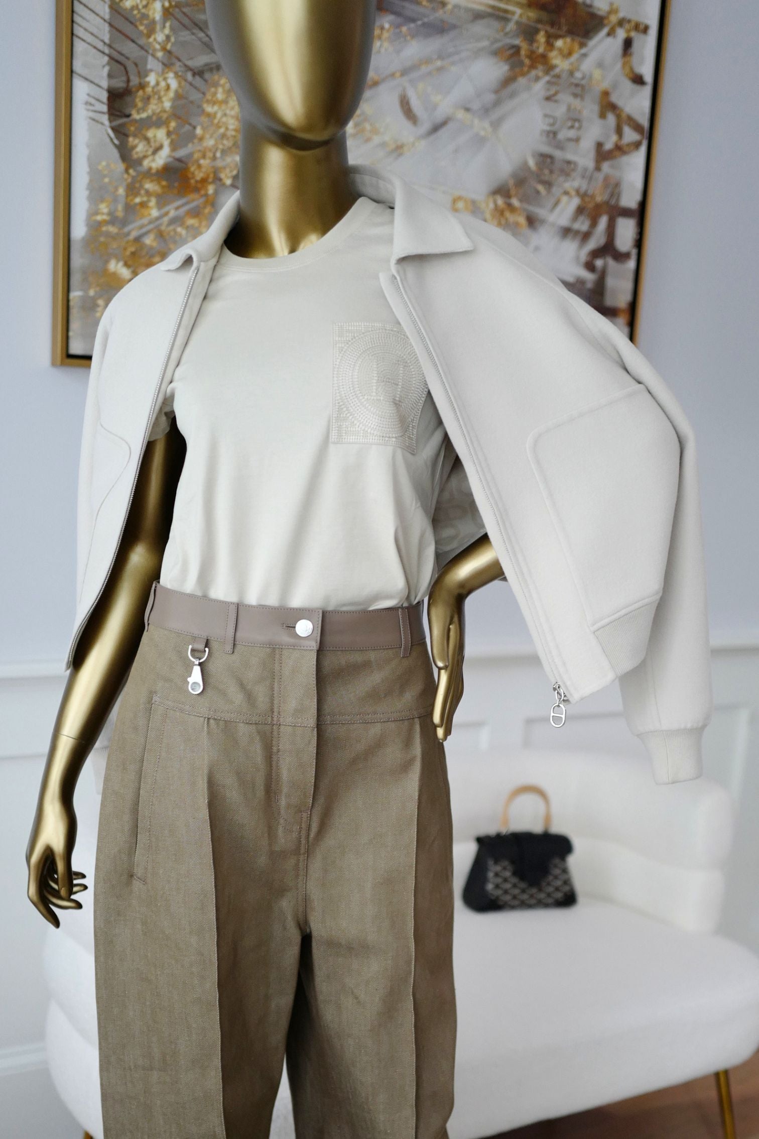 Hermès Jacket Chaine d'Ancre Blanc Sable Virgin Wool Size 36