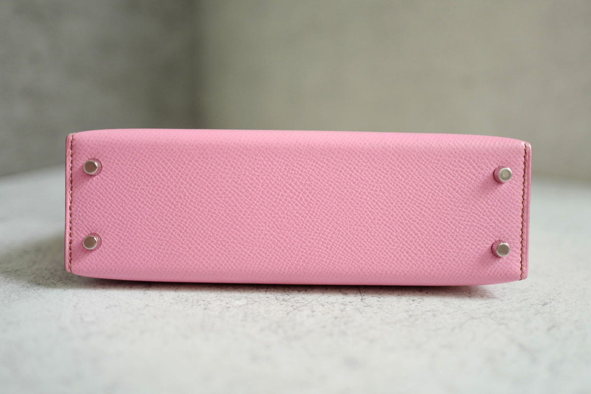 Hermes Mini Kelly 5P Bubblegum Pink Epsom Leather Palladium Hardware