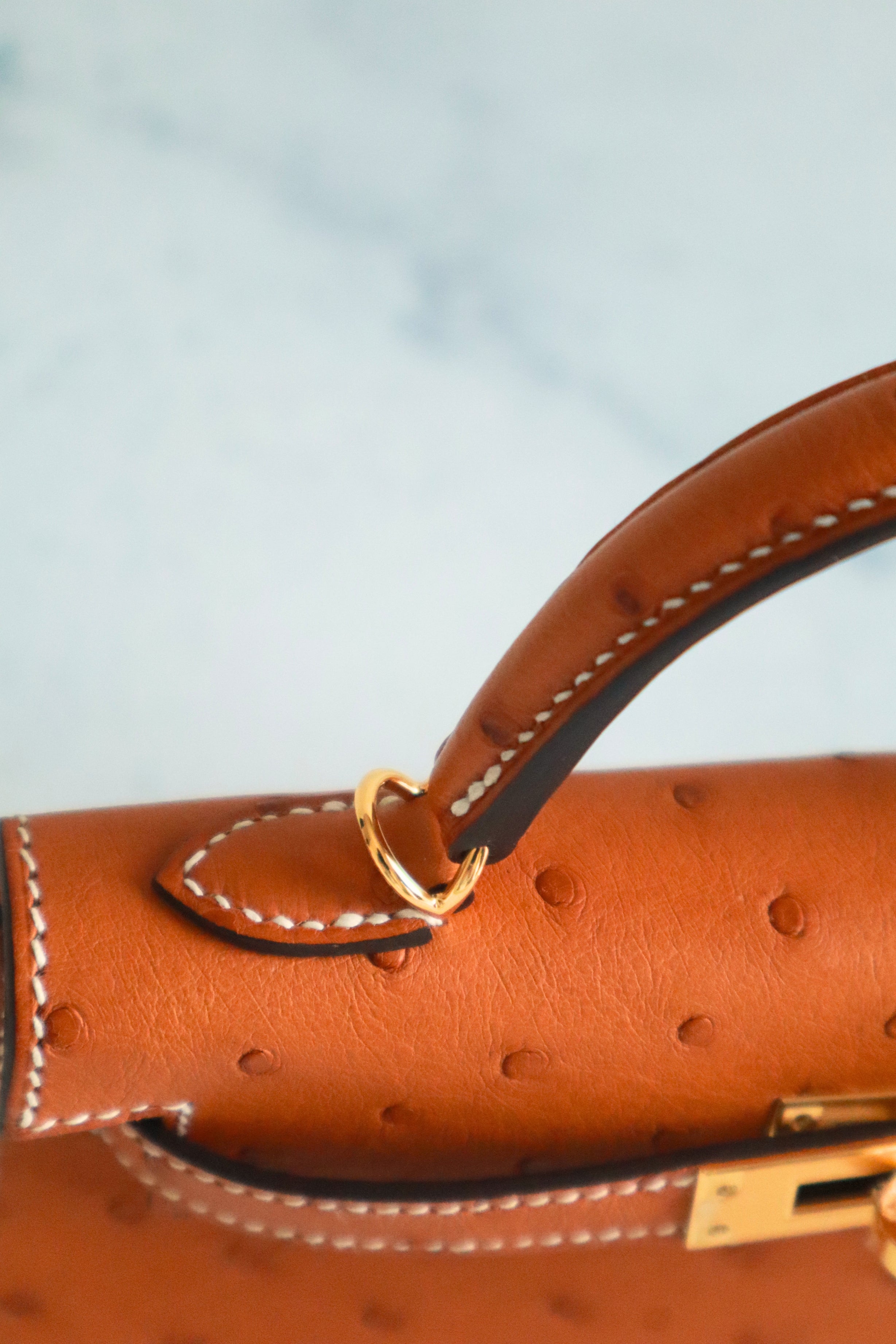 BNIB Hermes Mini Kelly HSS Cognac Ostrich with Craie Stitching GHW G Stamp 2026