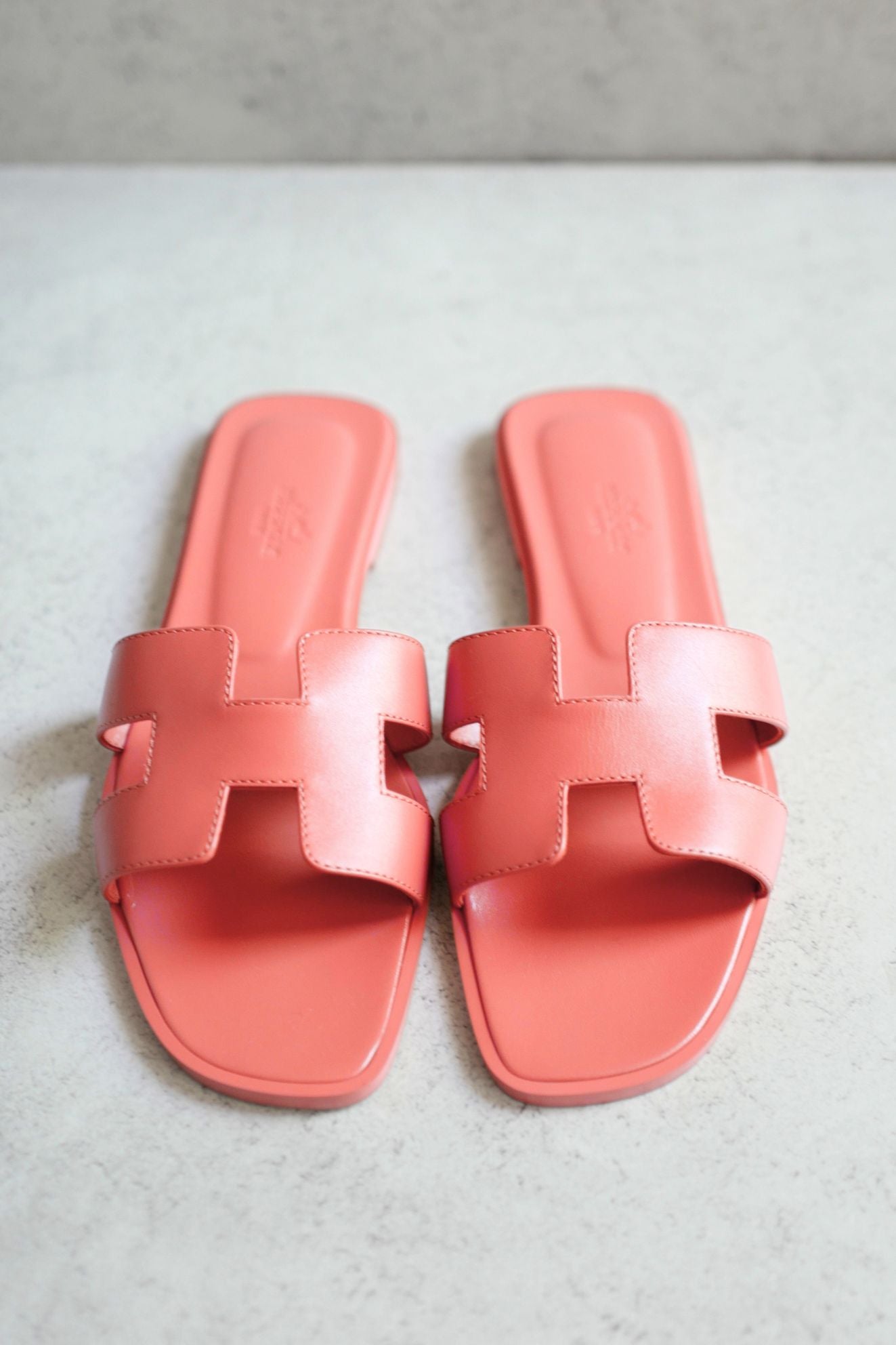 Hermès Oran Sandal Rouge Tomette Calfskin Leather Size 38.5