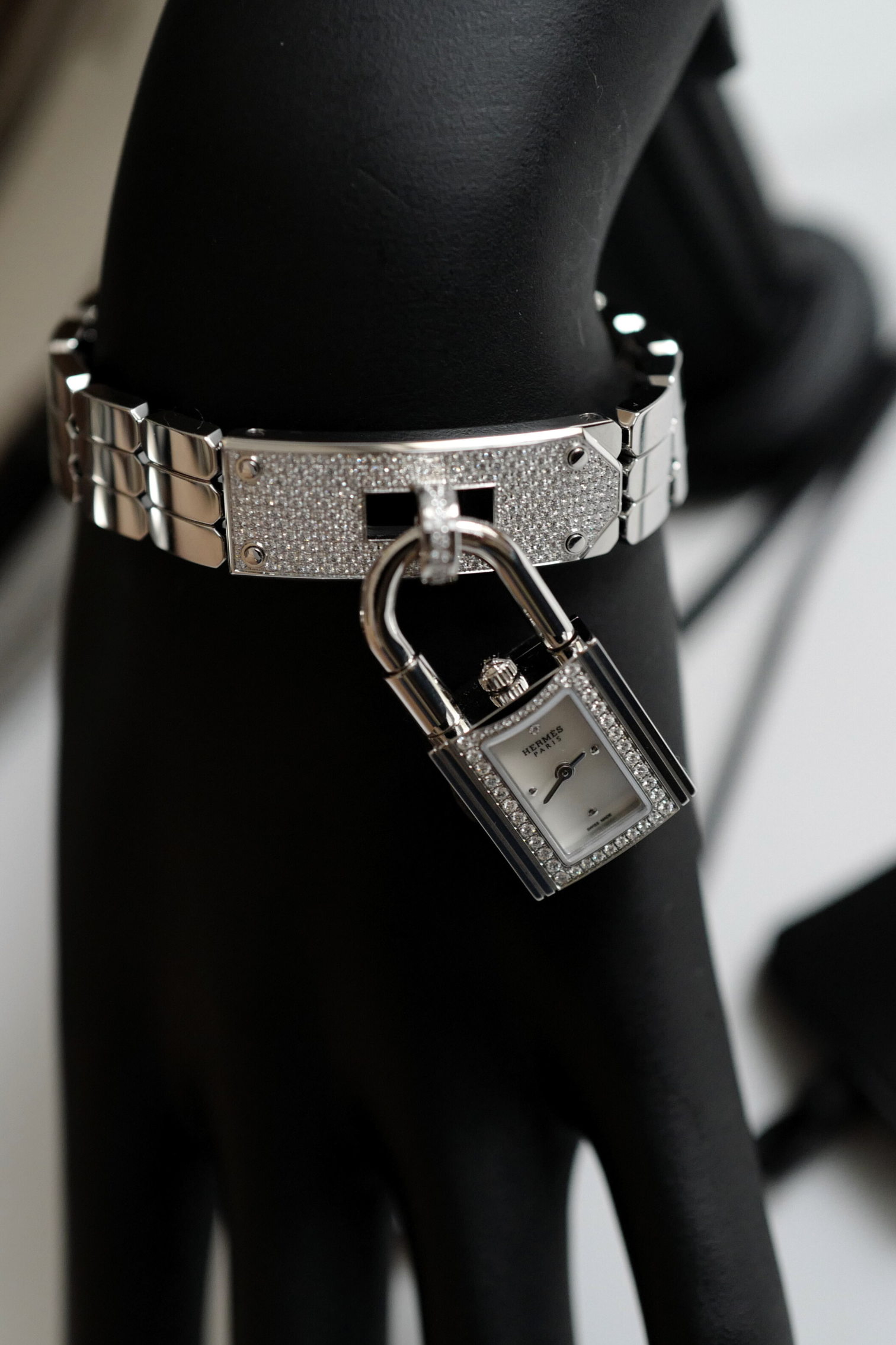 BNIB Hermes Kelly Watch Mini Model, 16 mm, Diamond Stainless Steel Bracelet