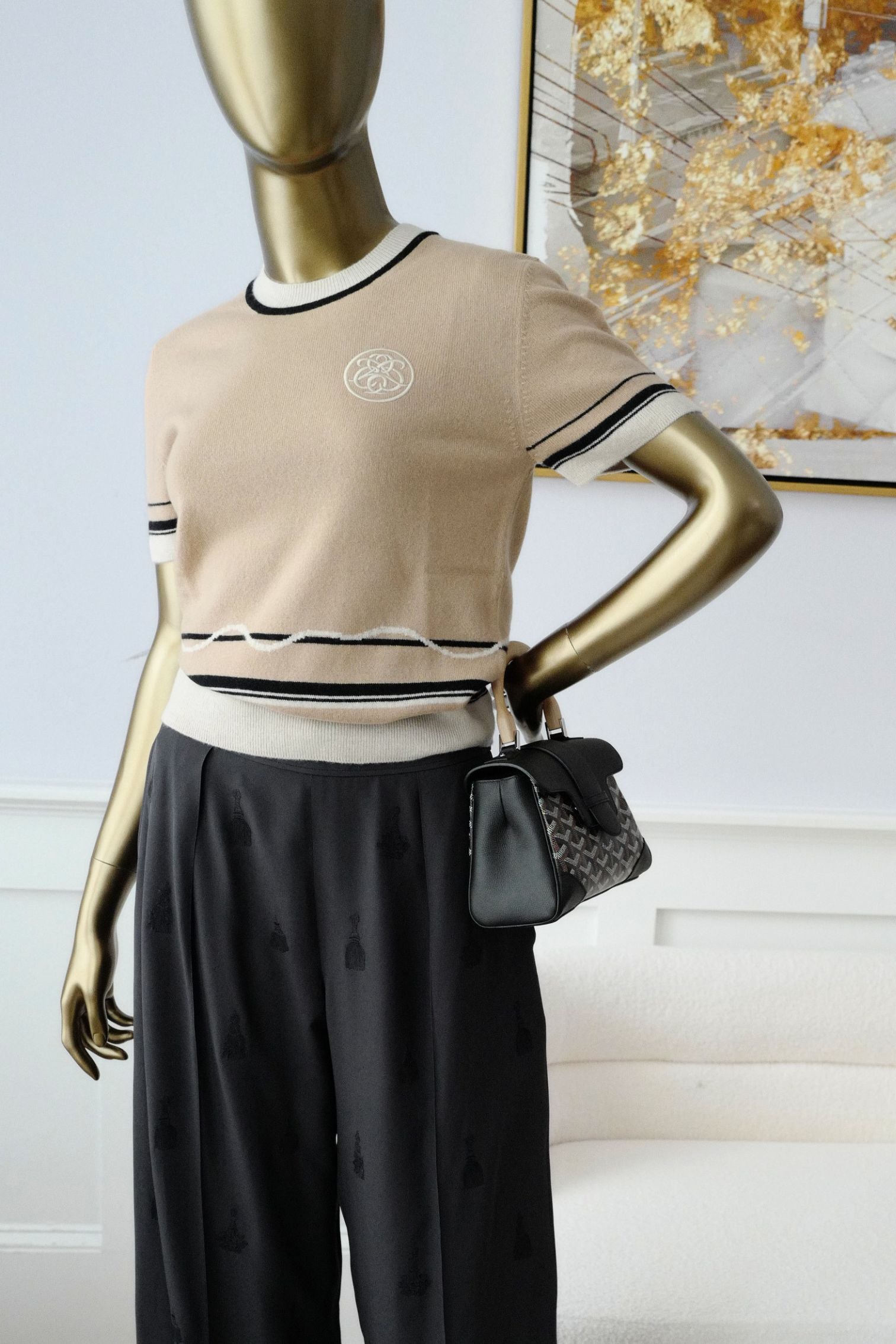 Hermès Sweater Short Sleeved "Ex-Libris" Beige Cajou Cashmere Size 36