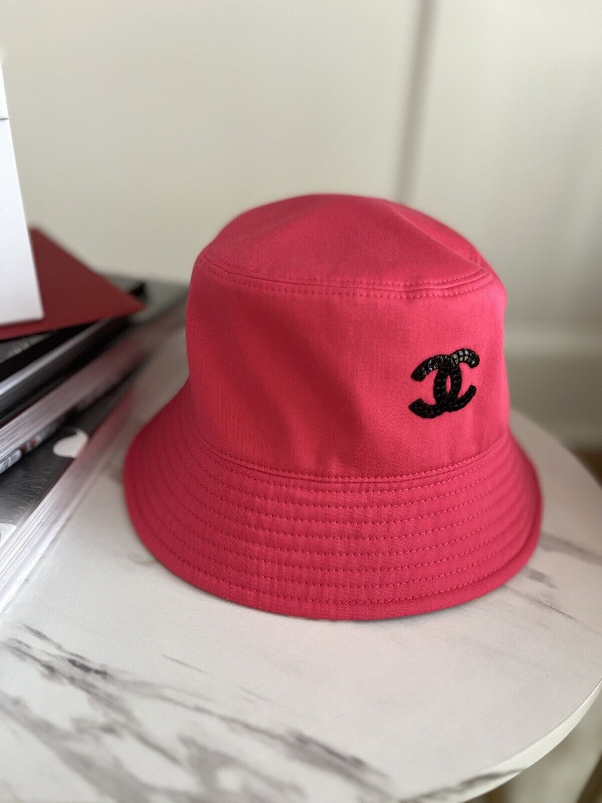Chanel Bucket Hat Pink CC Logo NEW