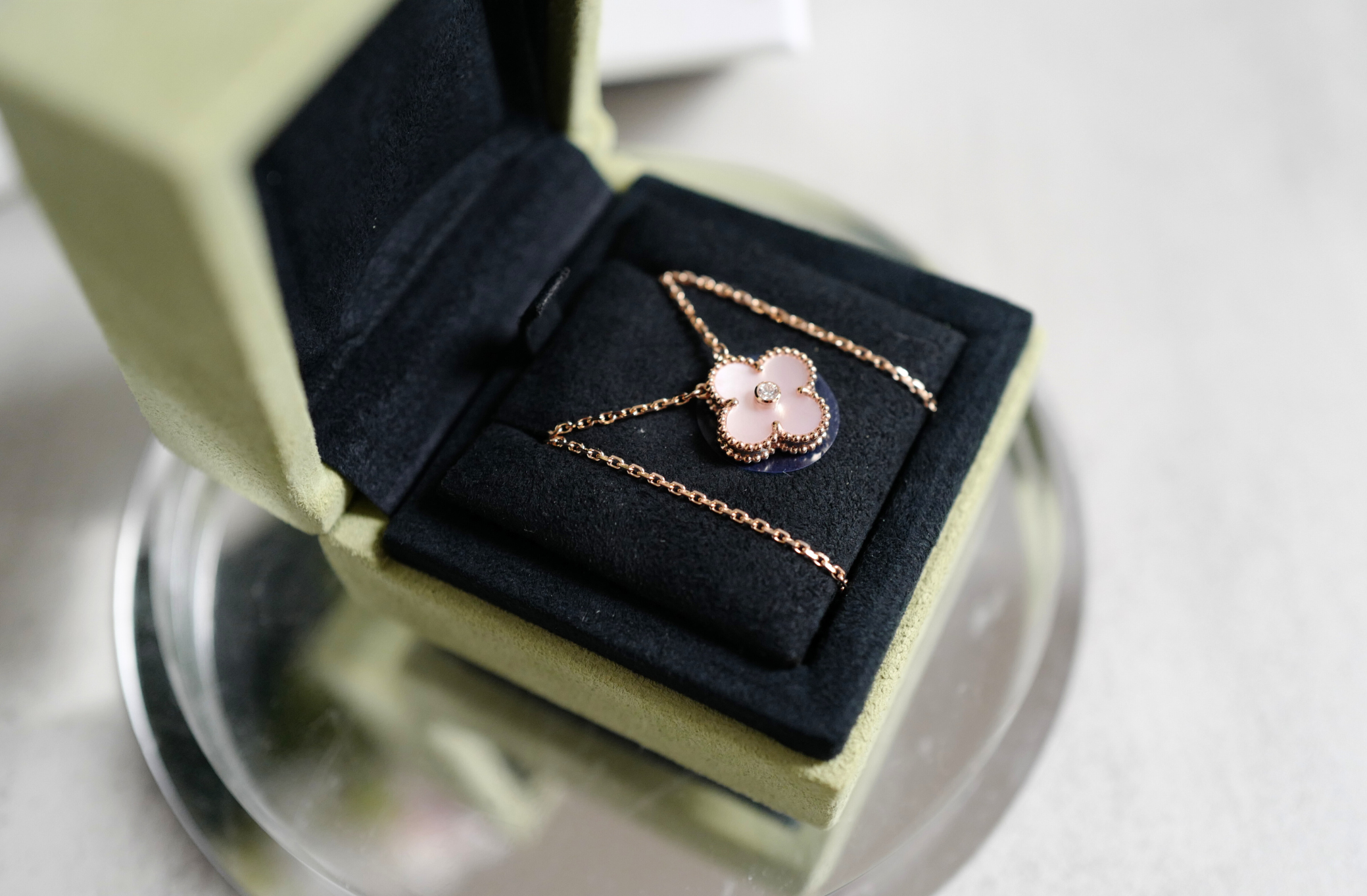 Van Cleef & Arpels 2025 Holiday Alhambra Pendant Pink MOP & Rose Gold