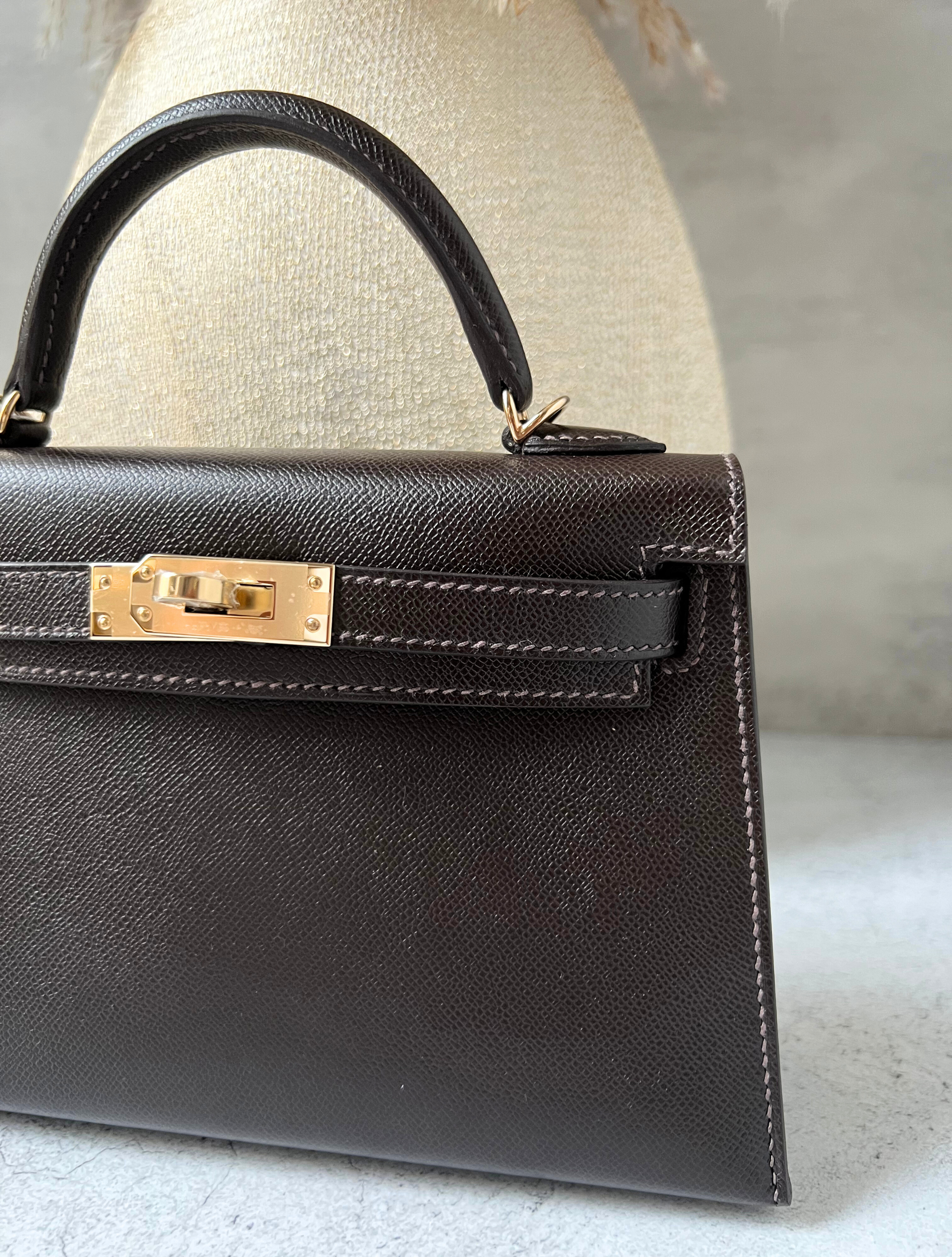 Hermès Mini Kelly 20 Bag in Bai Brun Veau Madame Leather with Permabrass Hardware K Stamp