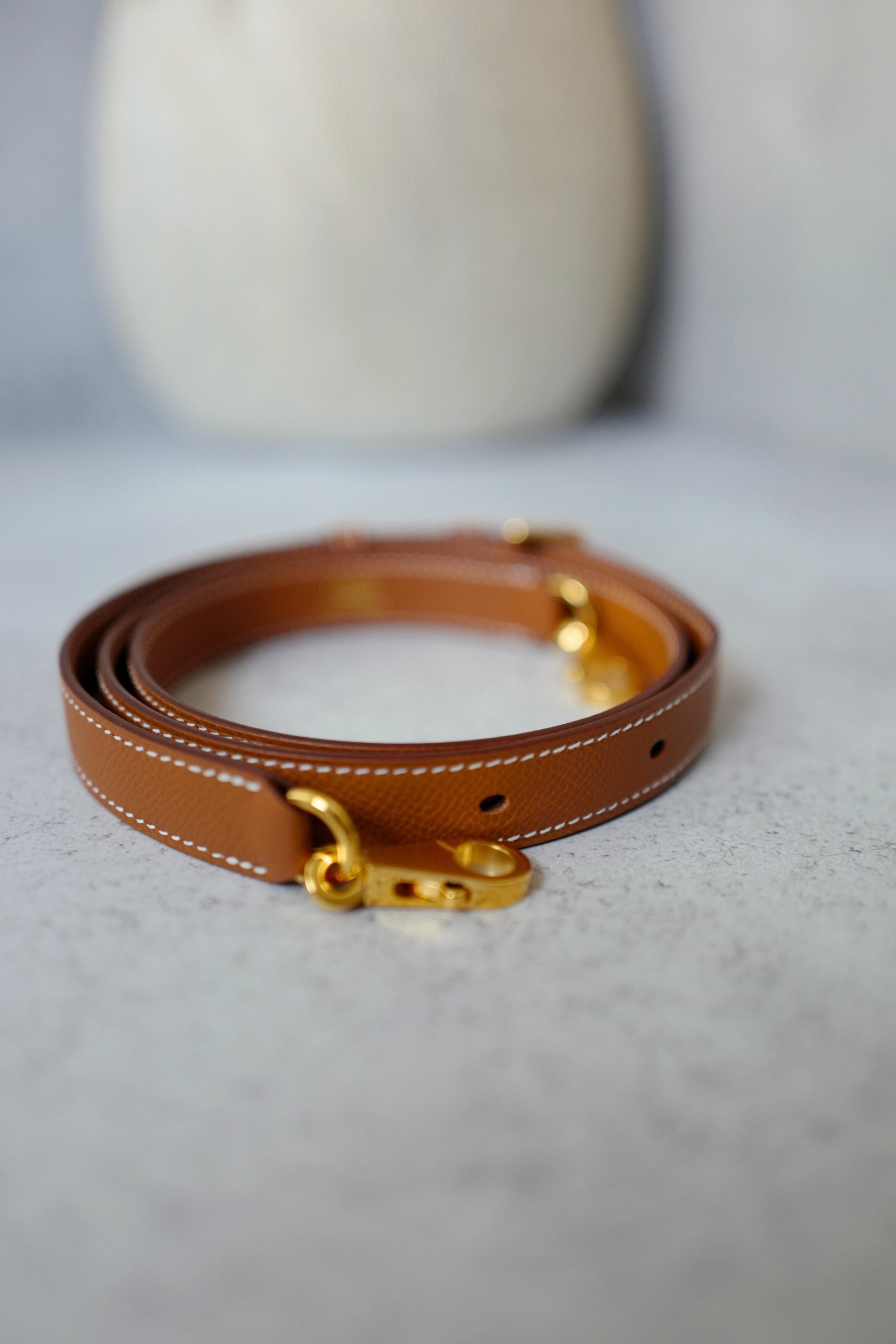 NEW Hermès Adjustable Strap 20mm 85-105 cm Bag Strap Gold Epsom Leather Gold HW
