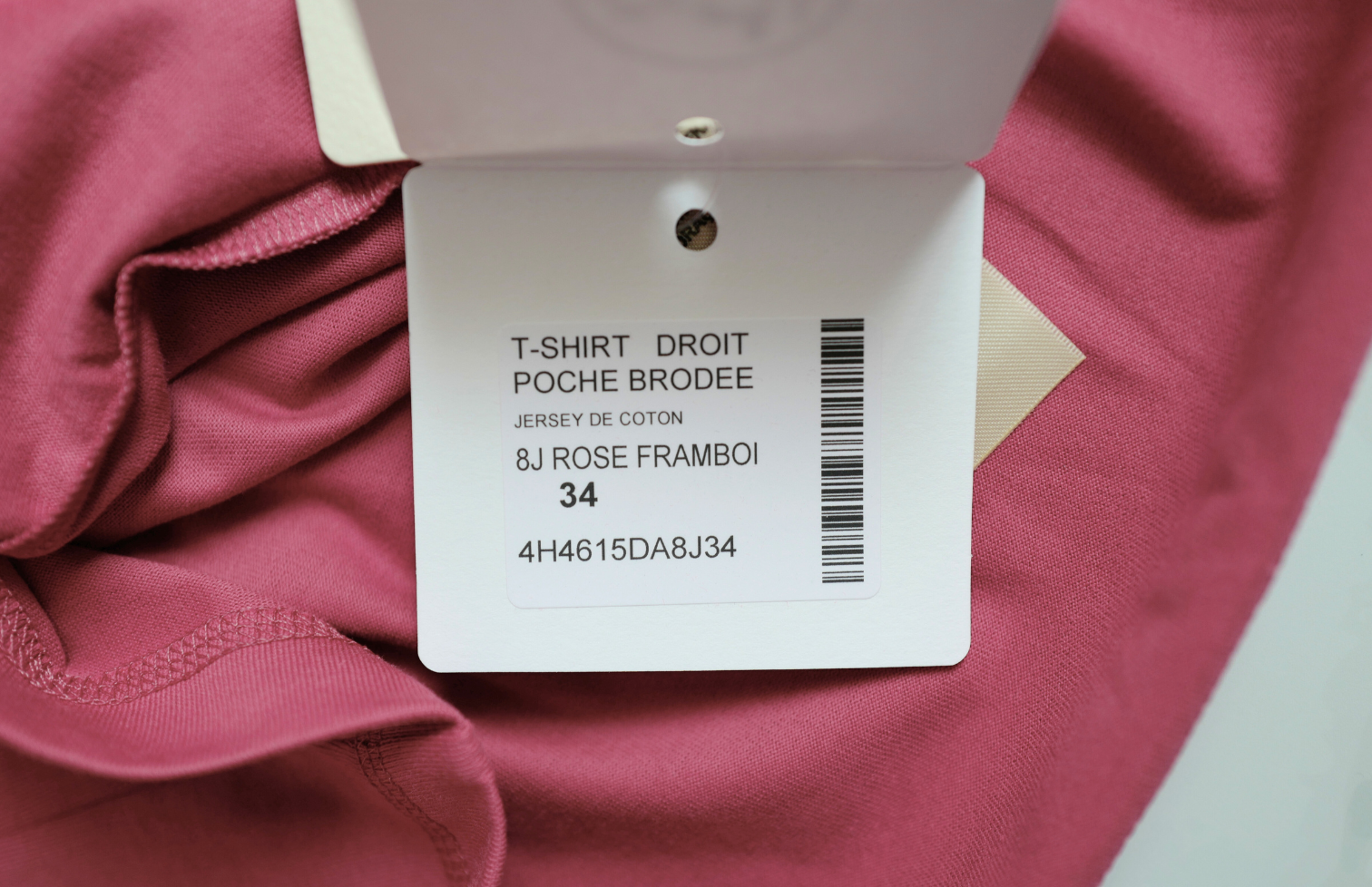 New Hermès Women’s Embroidered Pocket T-Shirt Rose Framboise Size 34