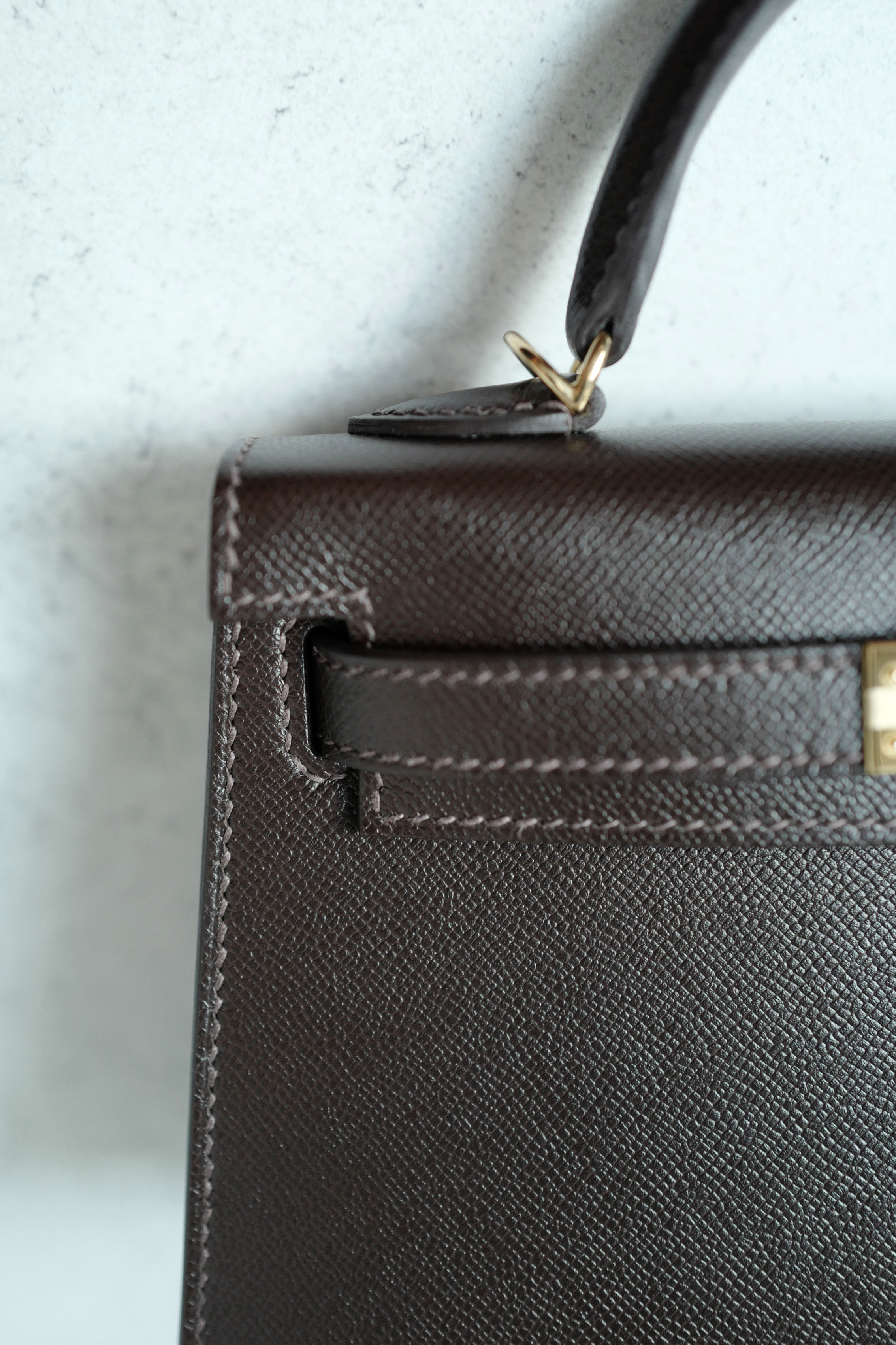 Hermès Mini Kelly 20 Bag in Bai Brun Veau Madame Leather with Permabrass Hardware K Stamp