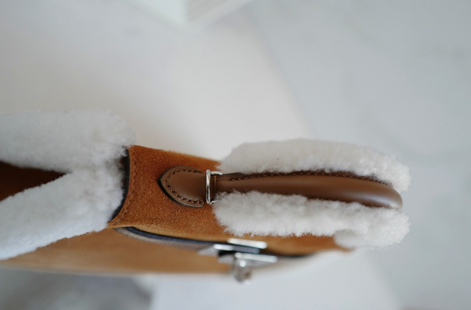BNIB Hermès Mini Kelly Teddy Gold/Ecru/Alezan Shearling Suede Palladium Hardware