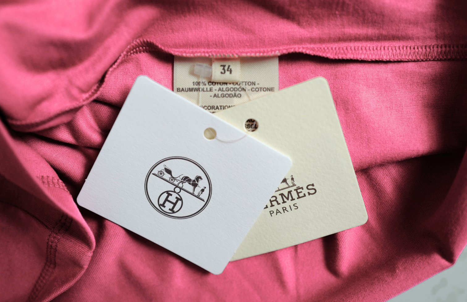 New Hermès Women’s Embroidered Pocket T-Shirt Rose Framboise Size 34