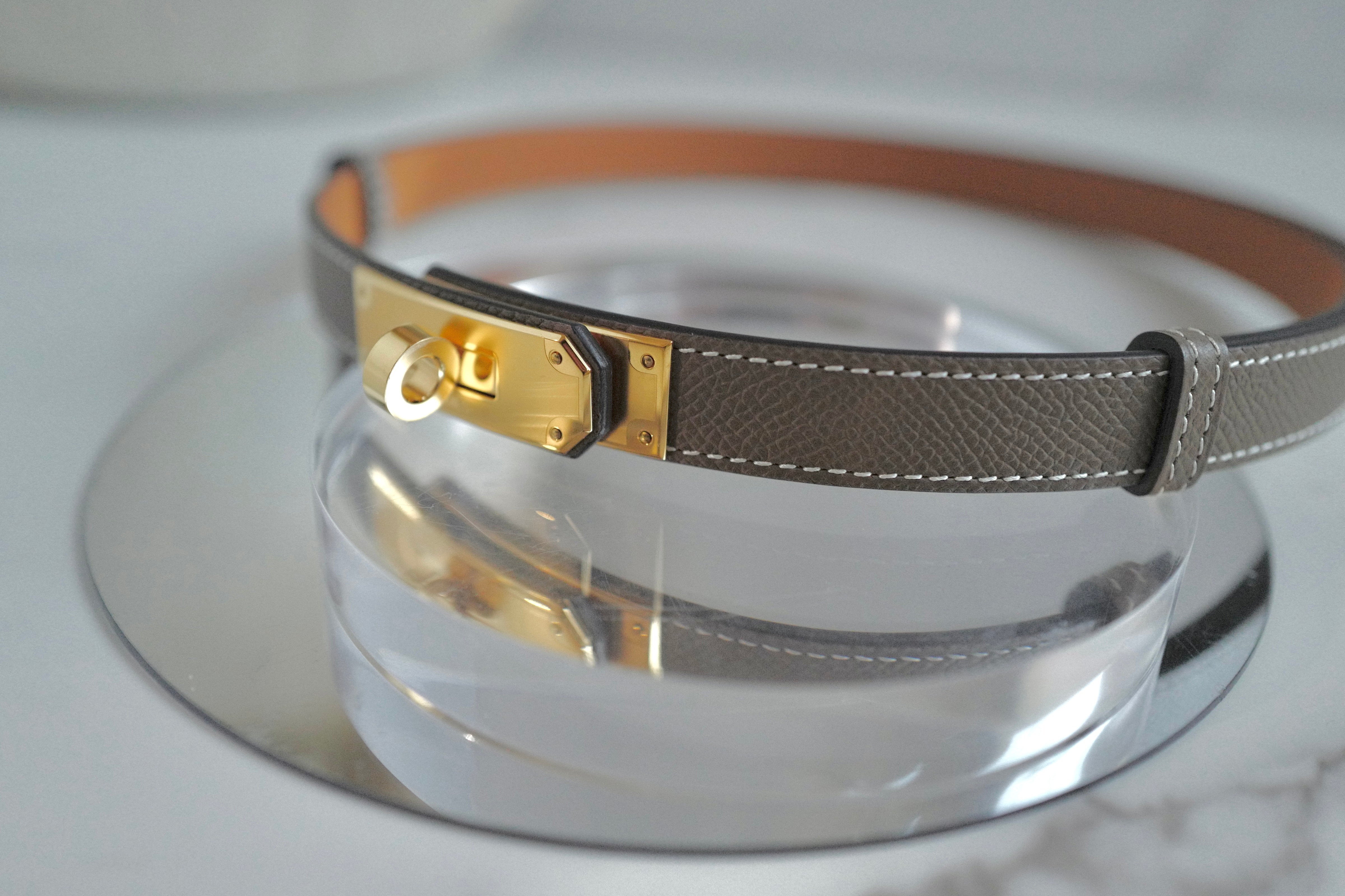 NEW Hermes Kelly Belt 18 Epsom Calfskin Etoupe Gold HW