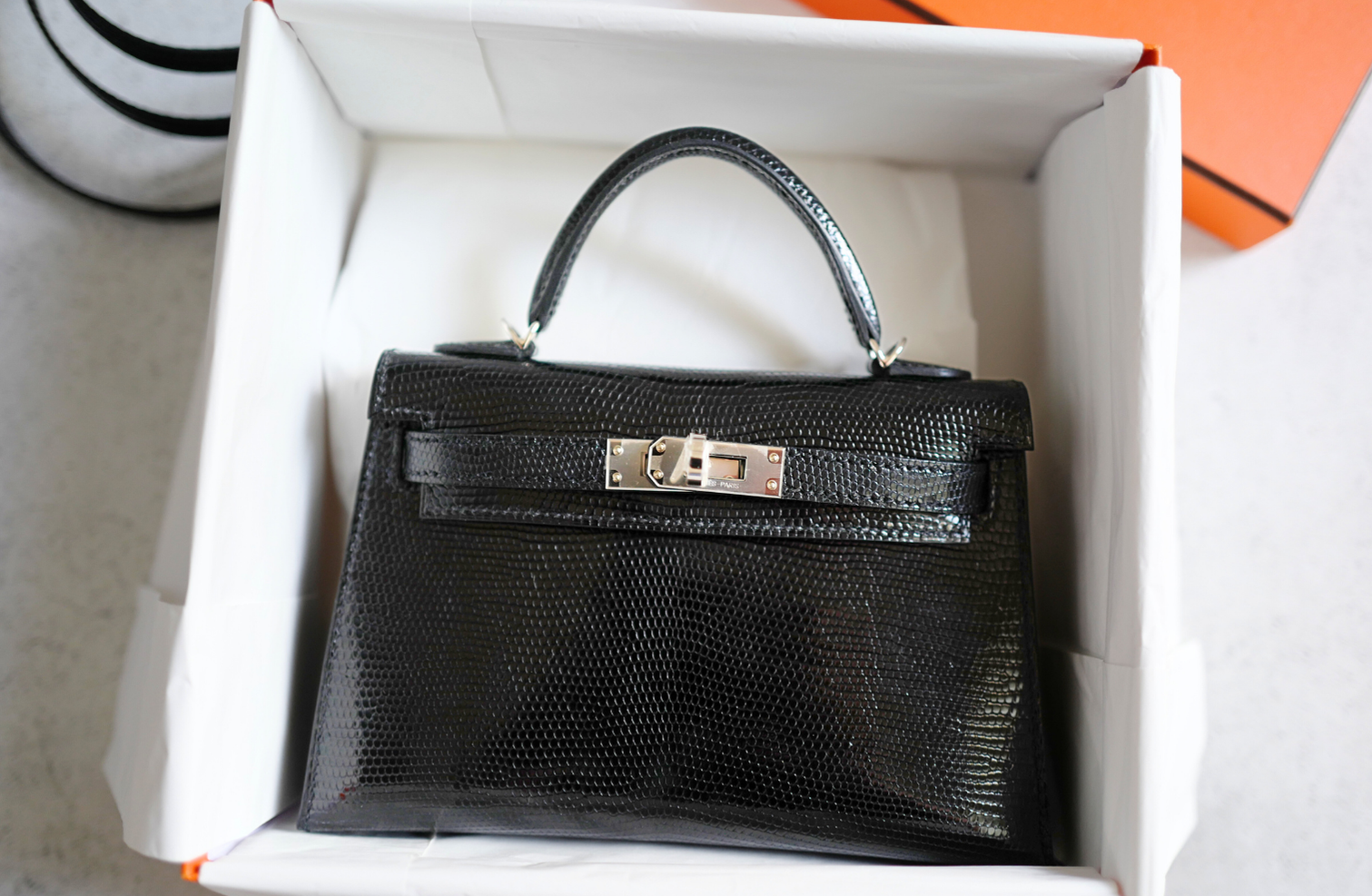 BNIB Hermès Mini Kelly 20 Noir Black Lizard Palladium Hardware Stamp W 2025
