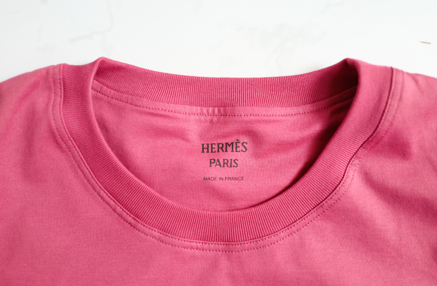 New Hermès Women’s Embroidered Pocket T-Shirt Rose Framboise Size 34