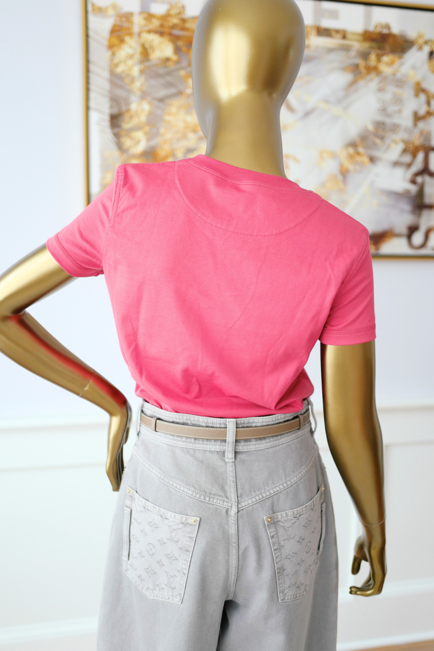 New Hermès Women’s Embroidered Pocket T-Shirt Rose Framboise Size 34