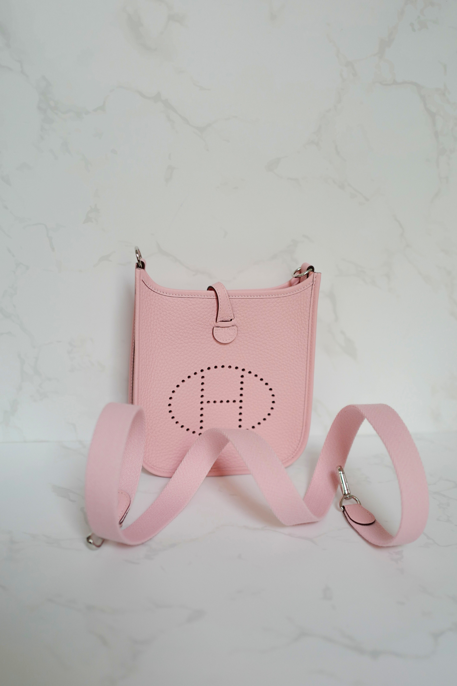 BNIB Hermès Mini Evelyne Bag Rose Sakura Clemence Leather Palladium Hardware