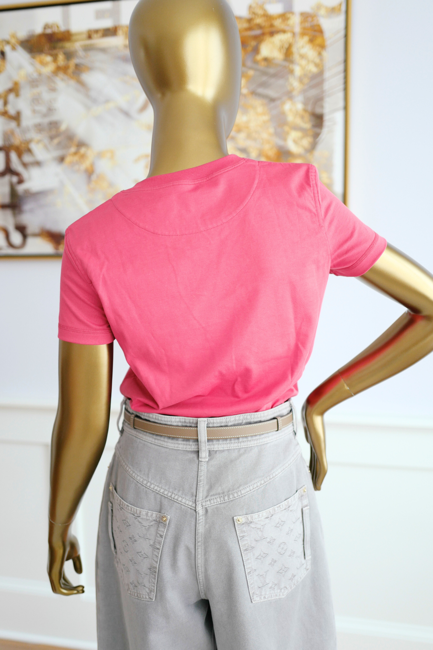 New Hermès Women’s Embroidered Pocket T-Shirt Rose Framboise Size 34