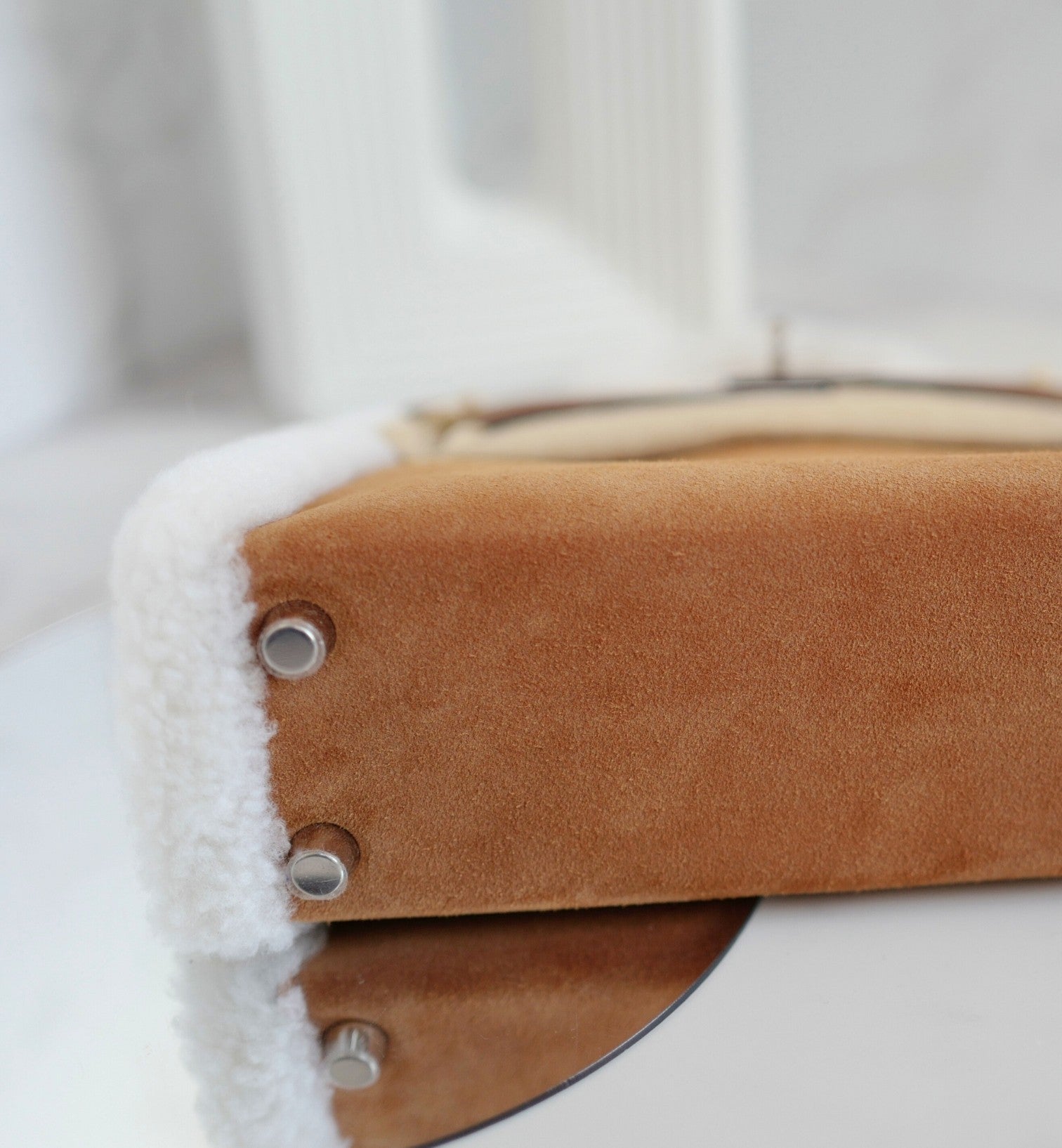 BNIB Hermès Mini Kelly Teddy Gold/Ecru/Alezan Shearling Suede Palladium Hardware