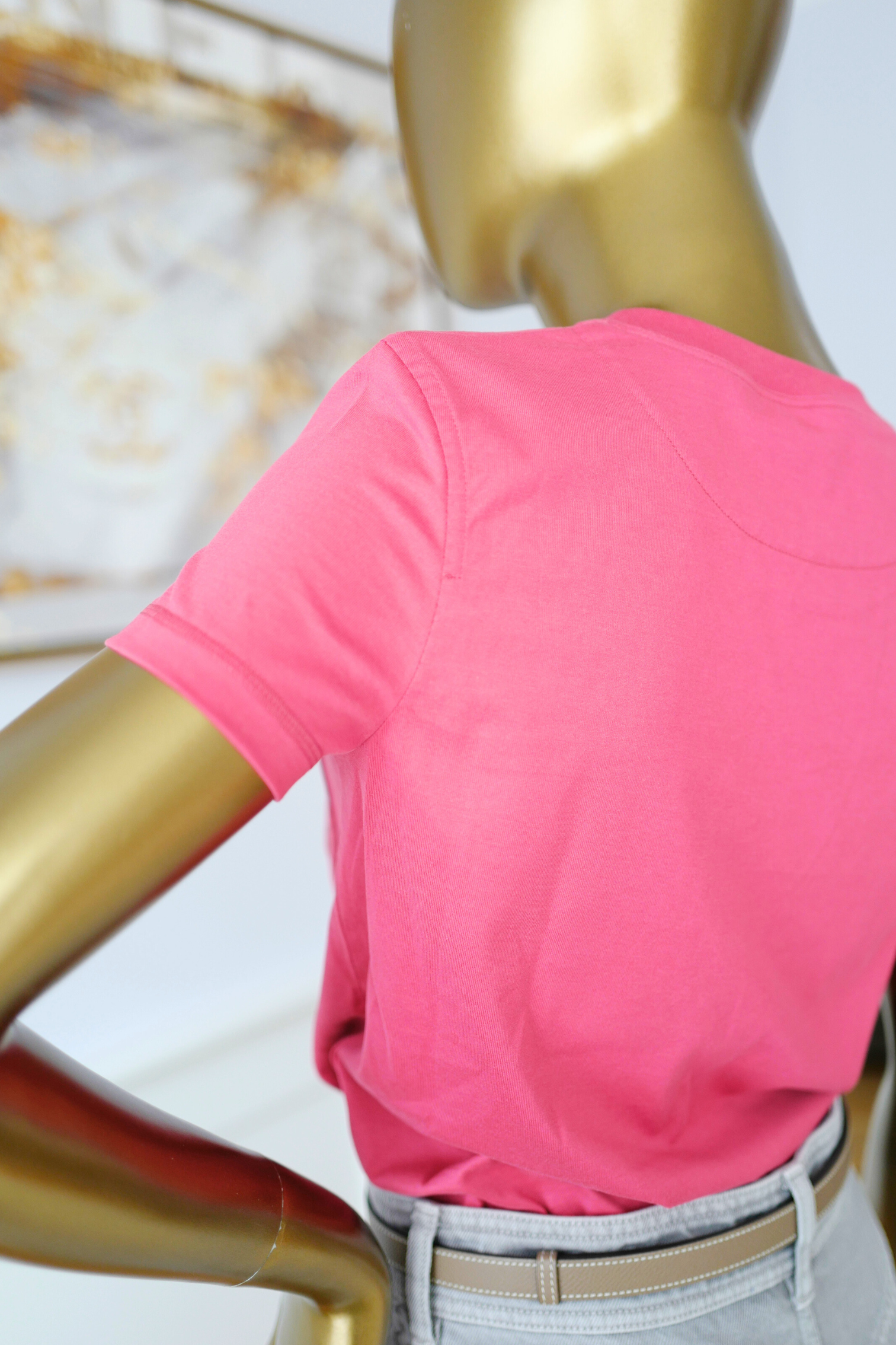 New Hermès Women’s Embroidered Pocket T-Shirt Rose Framboise Size 34