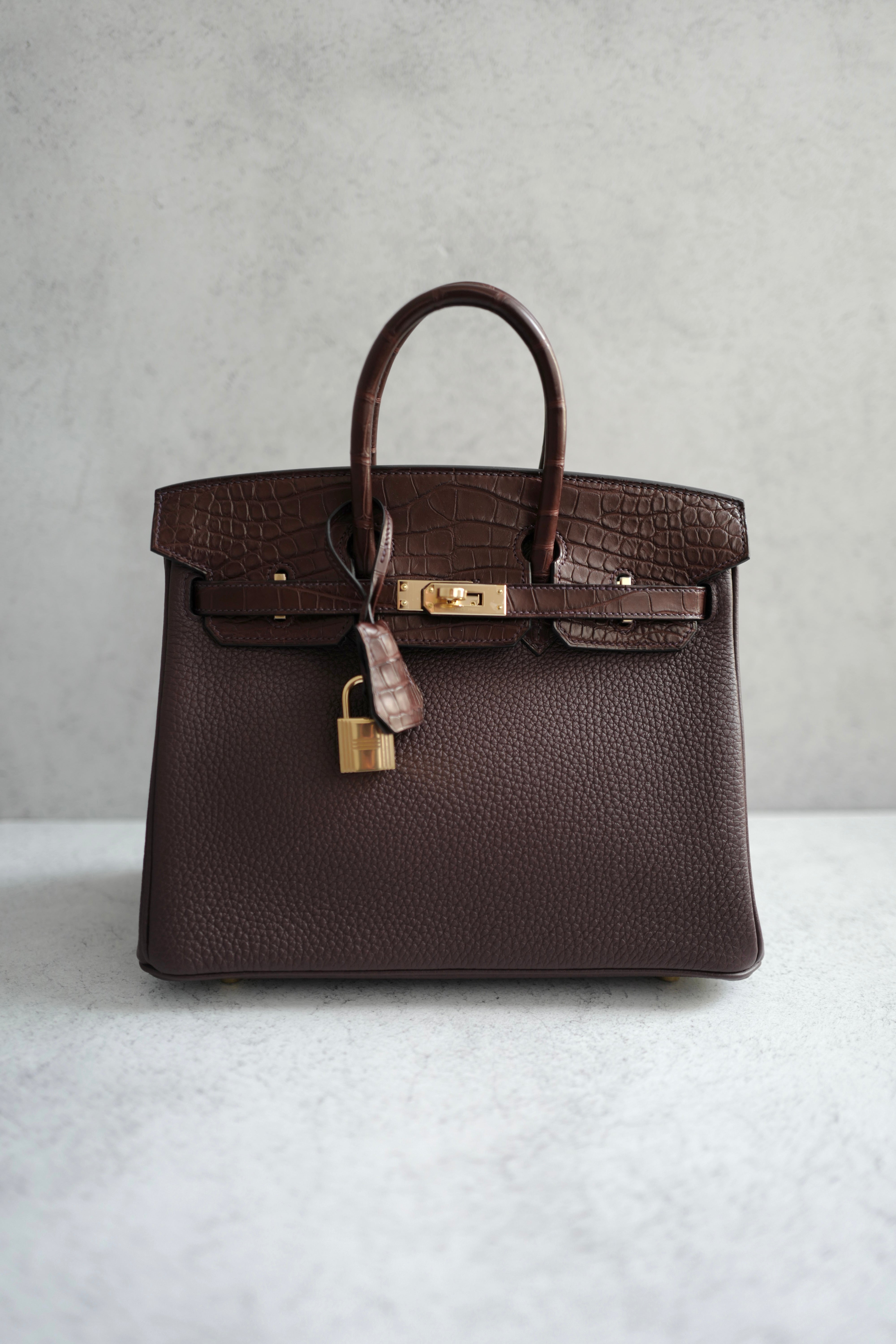 Hermes Birkin 25 Touch Rouge Sellier Togo/Matte Crocodile w/ Champagne Gold HW
