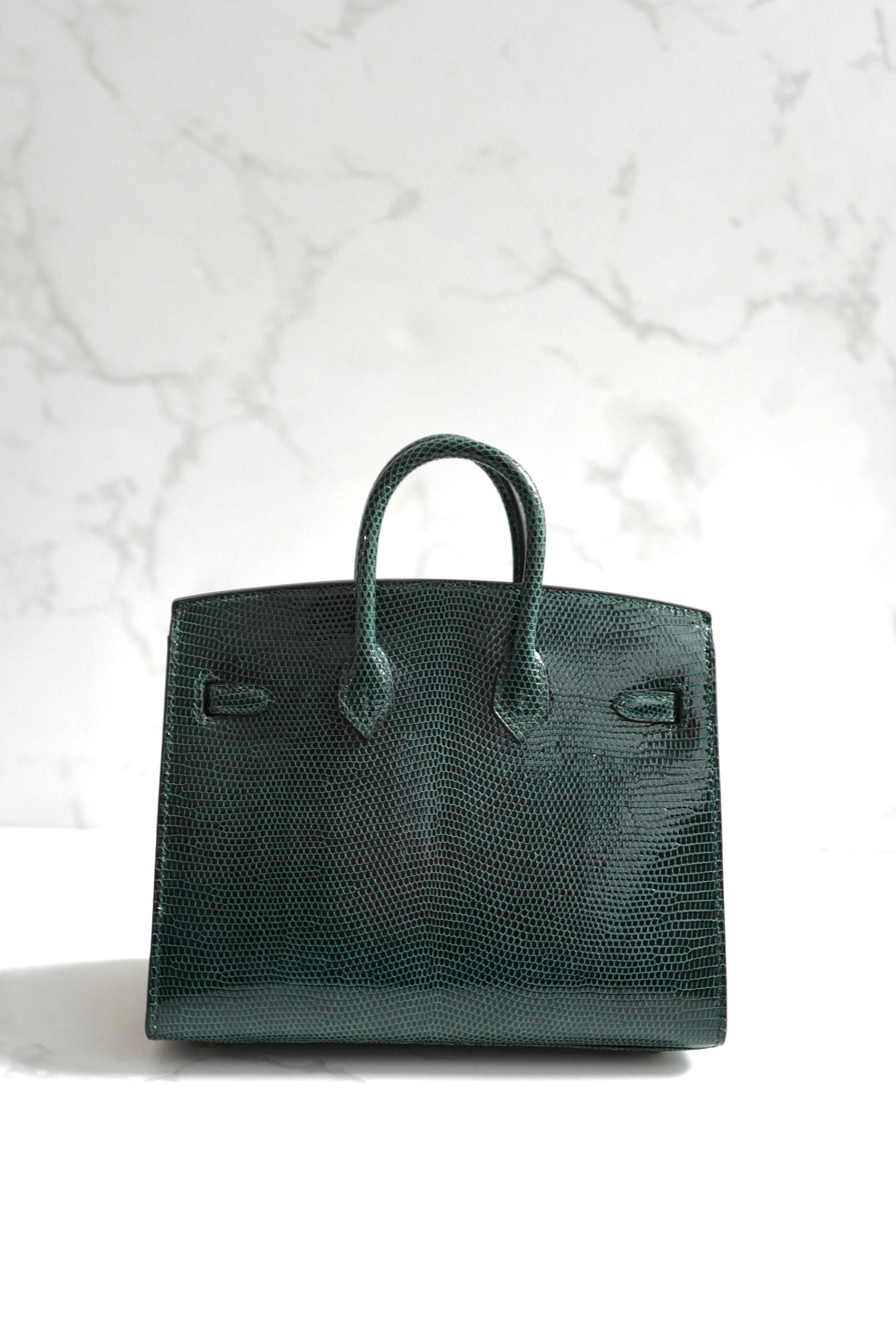 Hermes BIRKIN 20 Lizard Lisse in Vert Cypress Gold Hardware