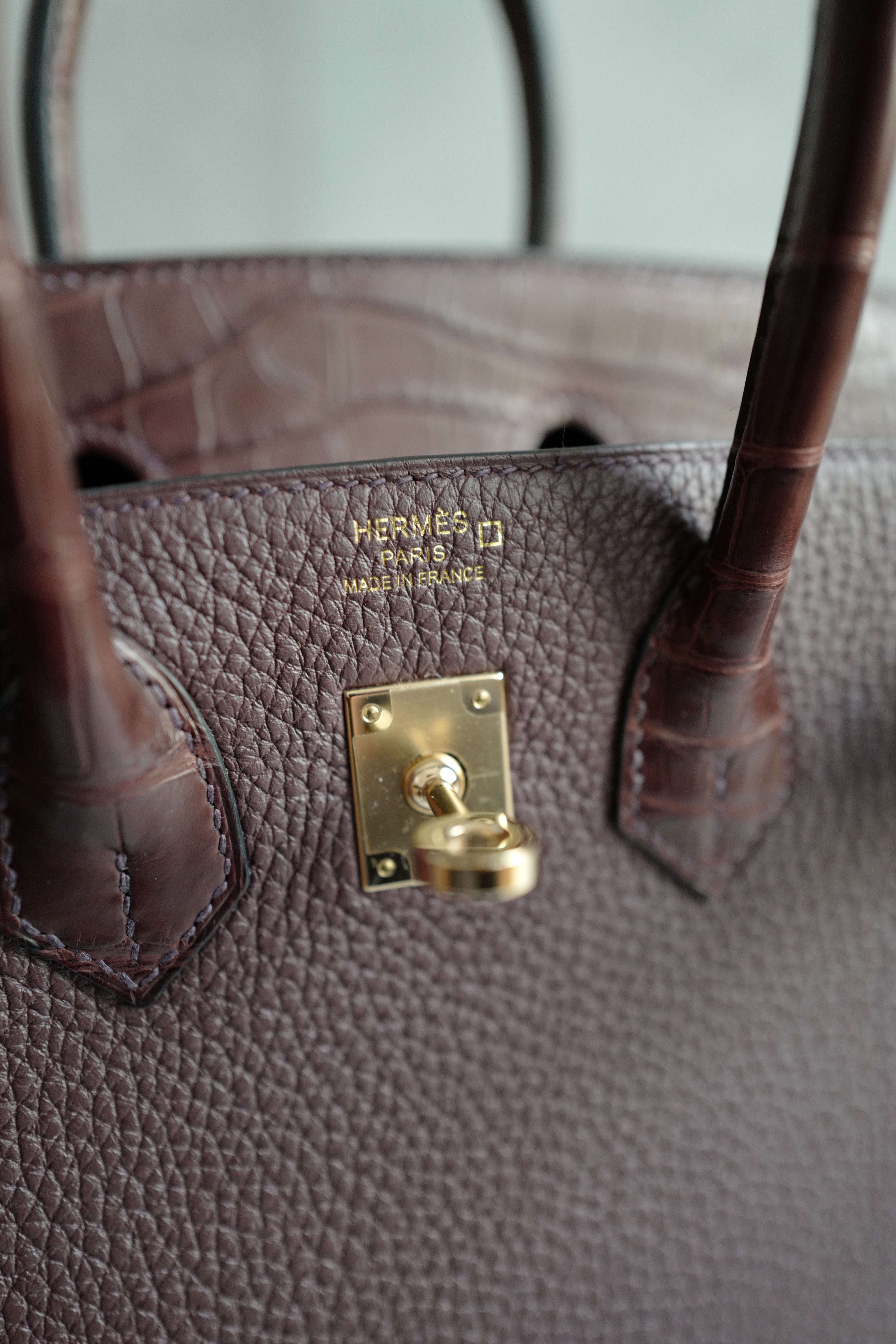 Hermes Birkin 25 Touch Rouge Sellier Togo/Matte Crocodile w/ Champagne Gold HW