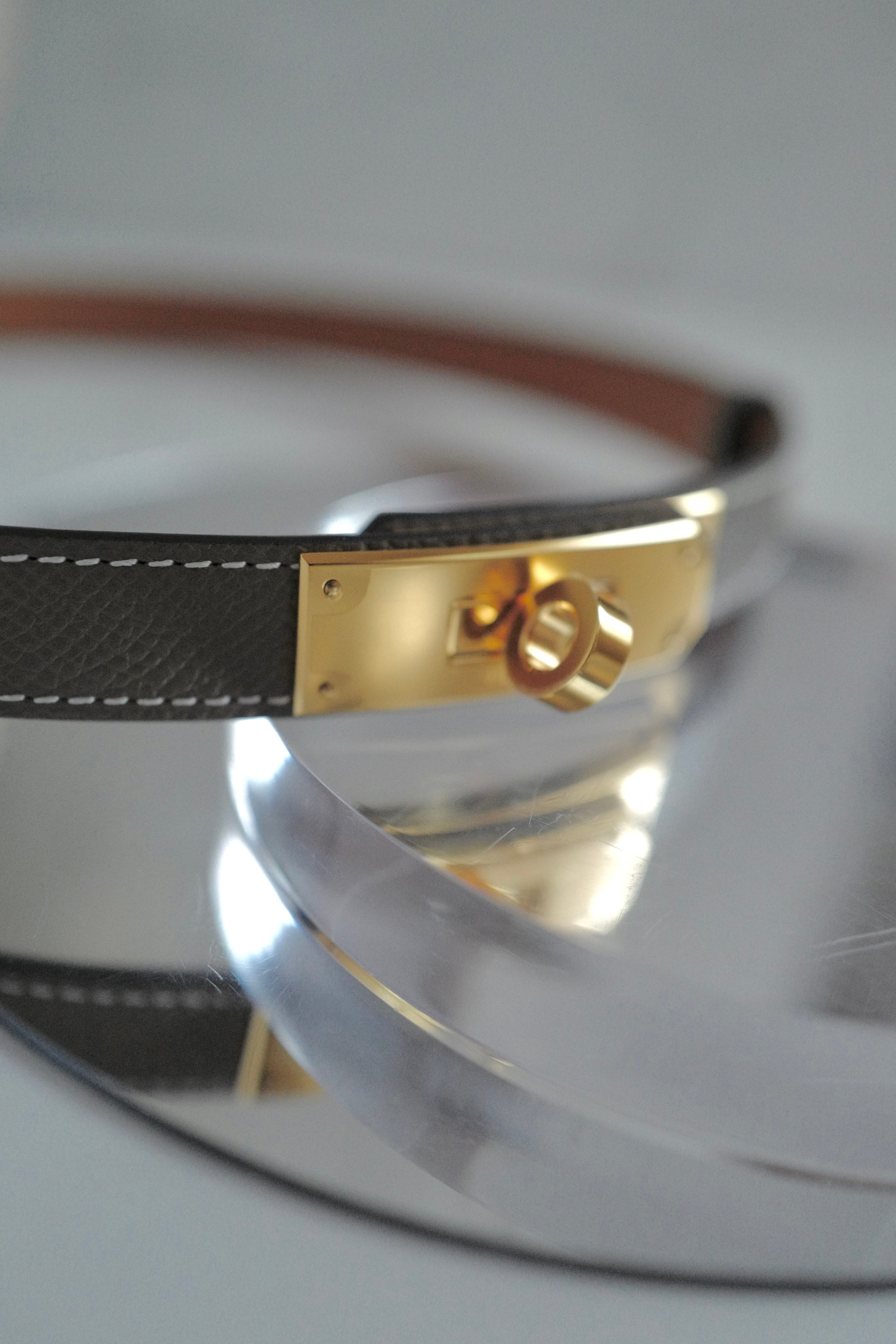 NEW Hermes Kelly Belt 18 Epsom Calfskin Etoupe Gold HW