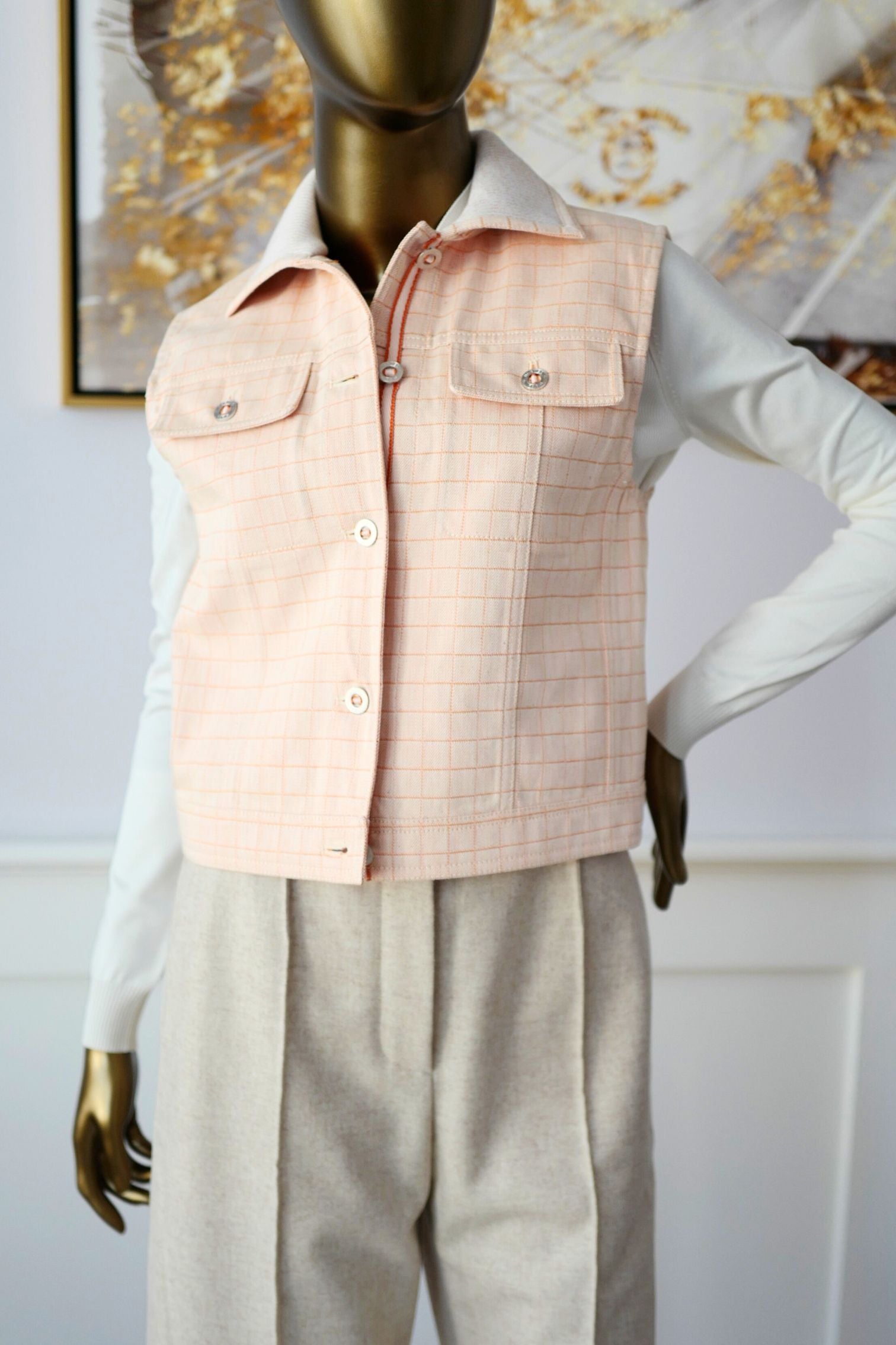 Hermès Cotton Denim Vest Blanc Naturel with Palladium Buttons – Size 36