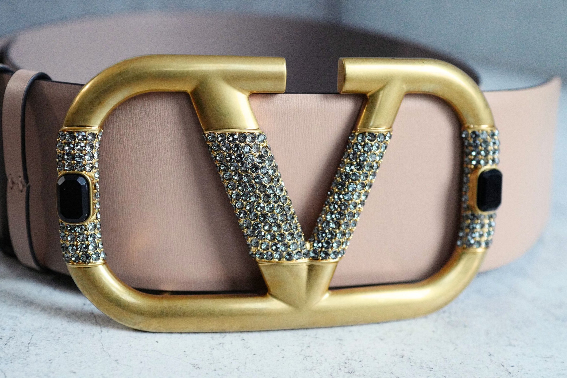 Valentino Vlogo Crystal Embellished Reversible Leather Belt Women's