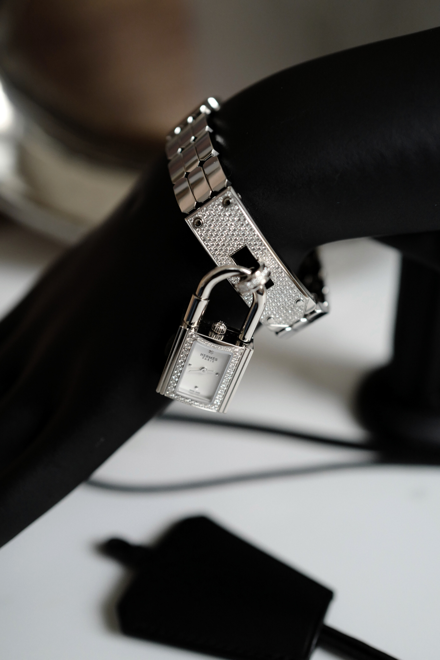 BNIB Hermes Kelly Watch Mini Model, 16 mm, Diamond Stainless Steel Bracelet