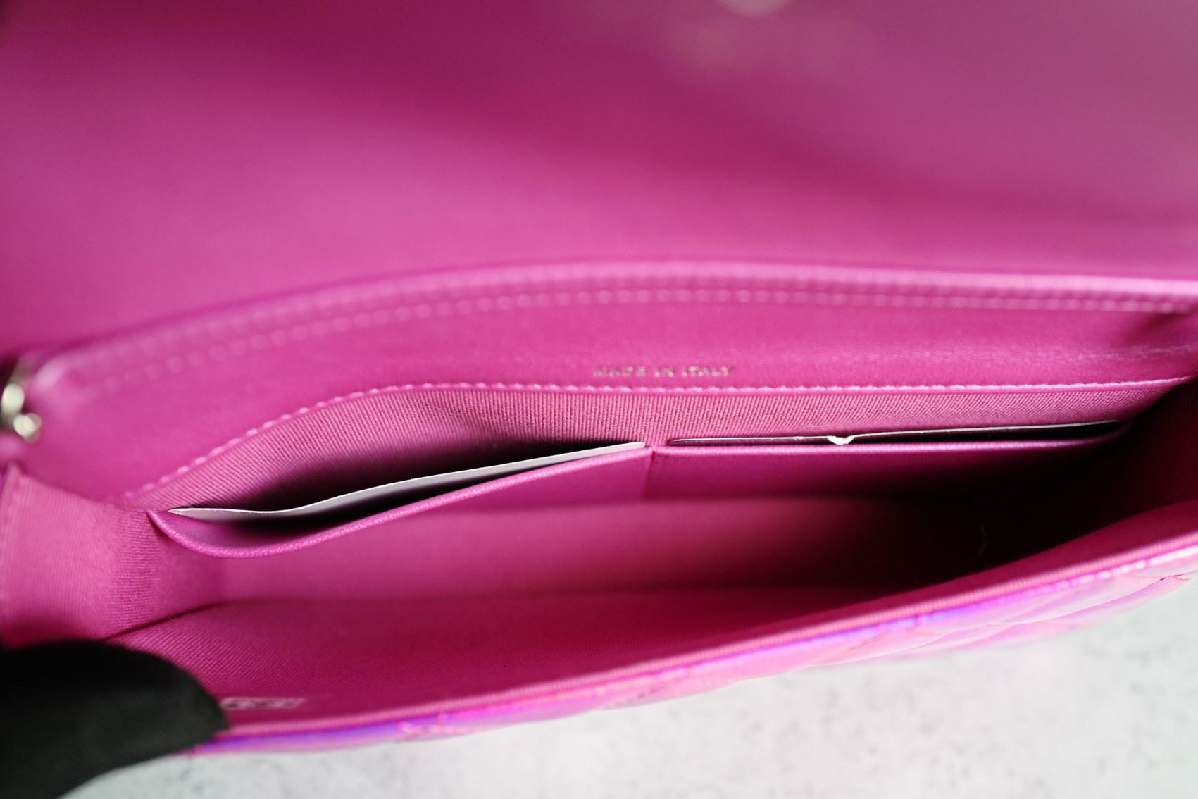 NEW Chanel Wallet on Chain Iridescent Mirror Goatskin Silver Fuchsia Cruise 24C