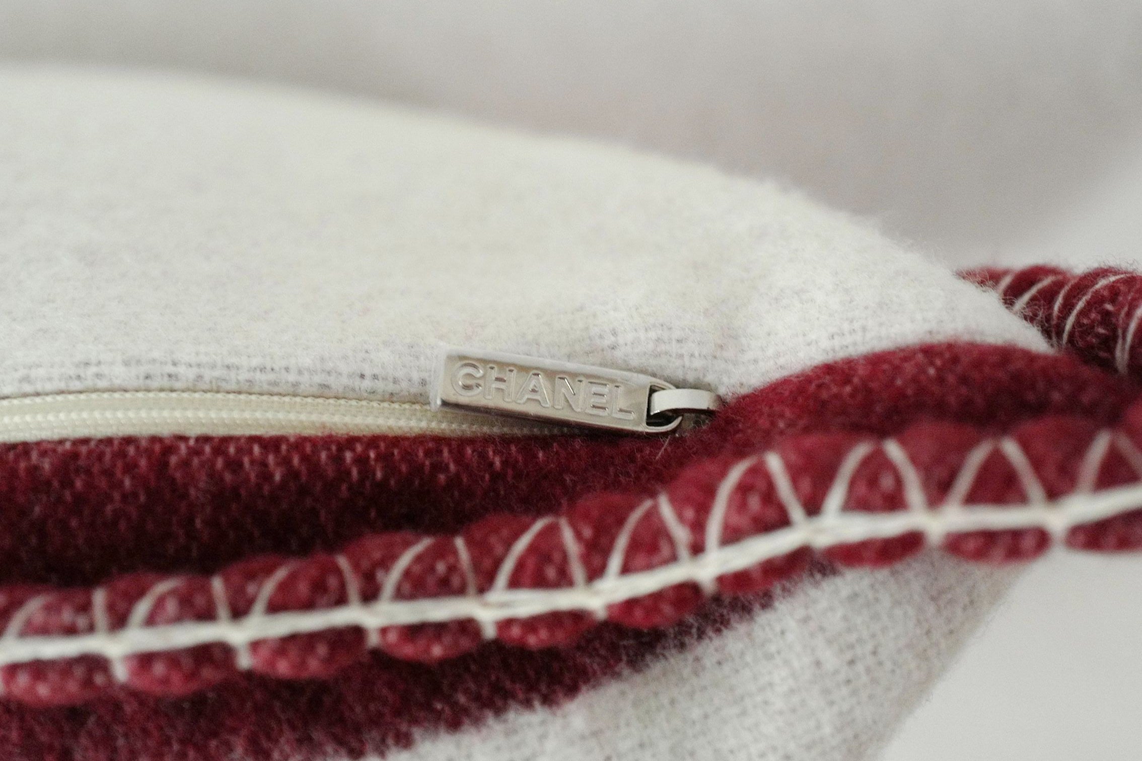 NEW Chanel CC Logo Pillow Burgundy White Wool Cashmere
