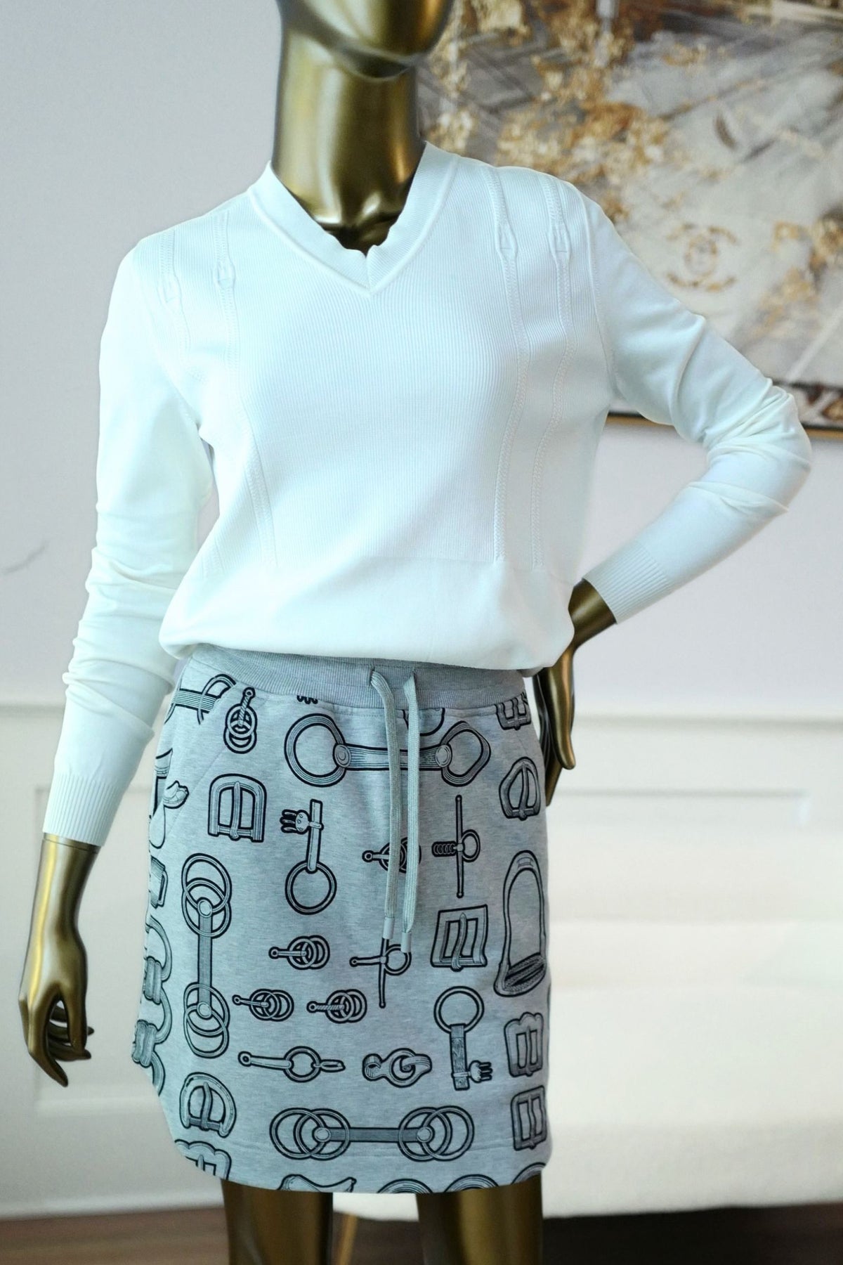 Hermes "Cahier du Colporteur" Cotton Mini Skirt Gris Byzantin Size 36