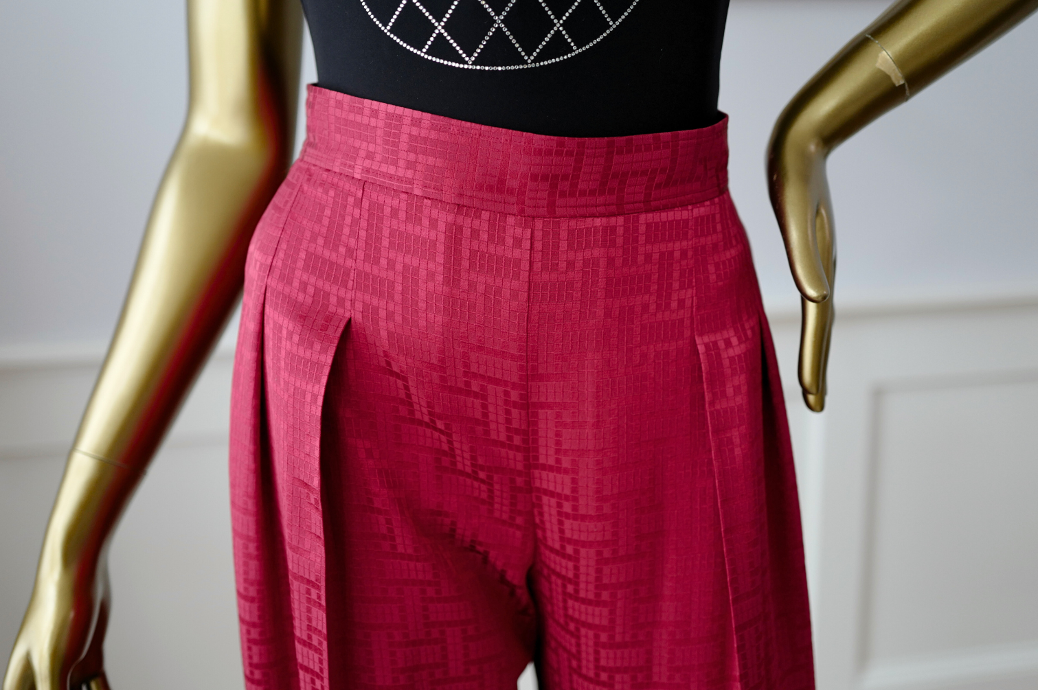 NEW Hermès "Mosaique" Wide Leg Pants Rose Framboise Size 34