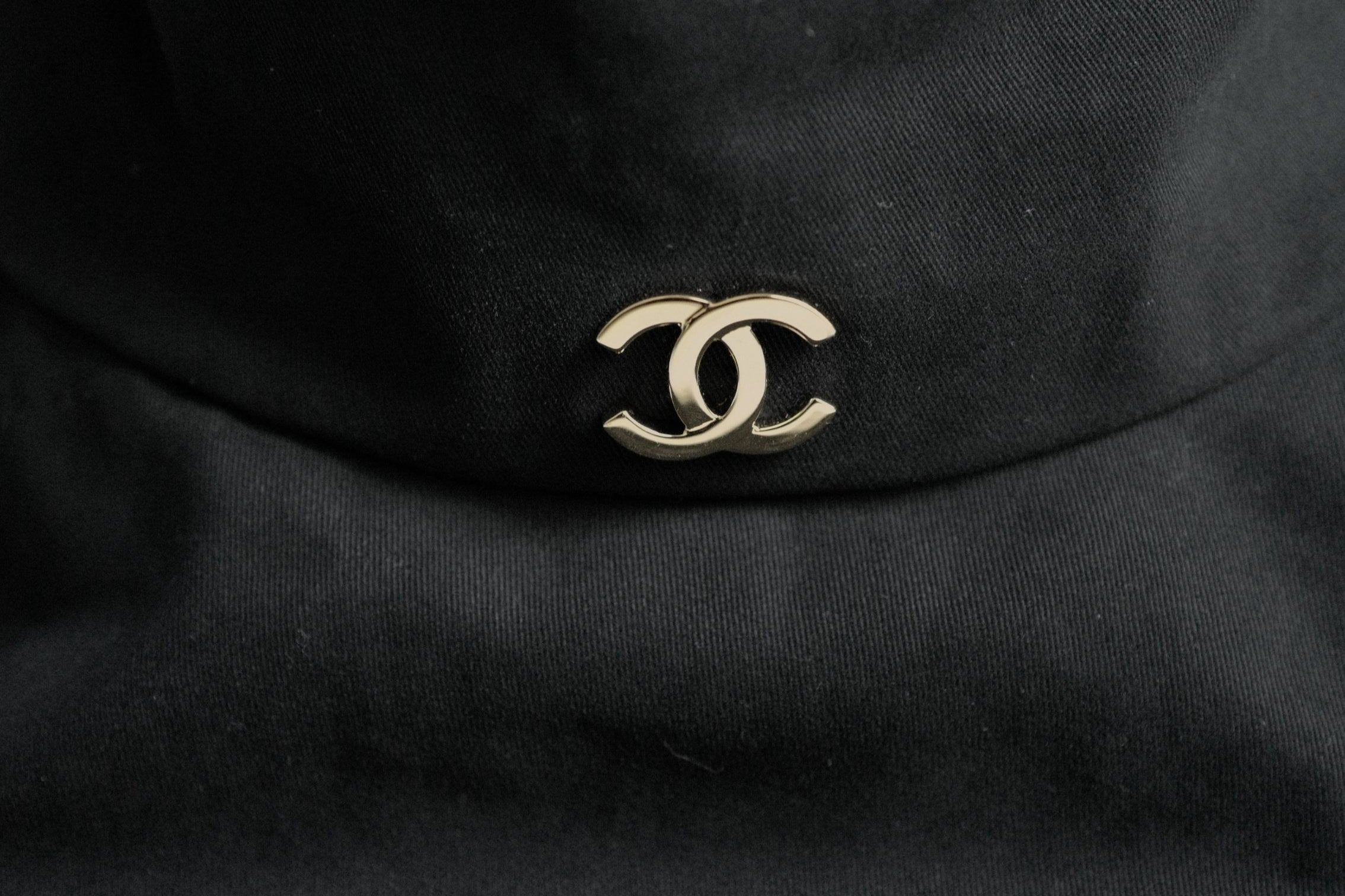 Chanel 26S Coco Beach Cloche Hat Black Cotton Metal Size S