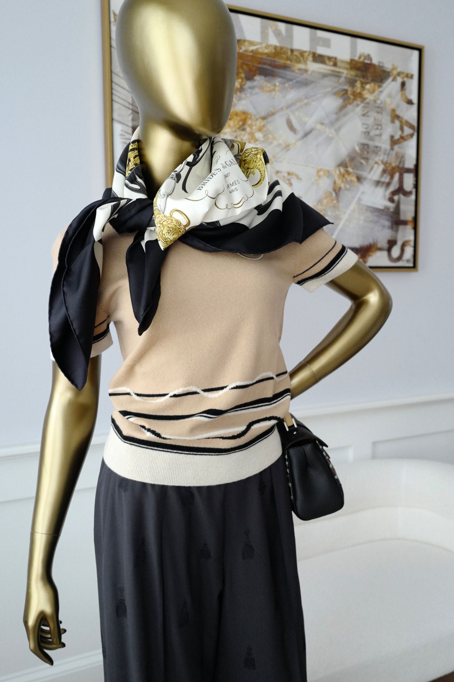 Hermès Scarf Brides de Gala Forever Noir / Crème / Gold 100% Silk 90