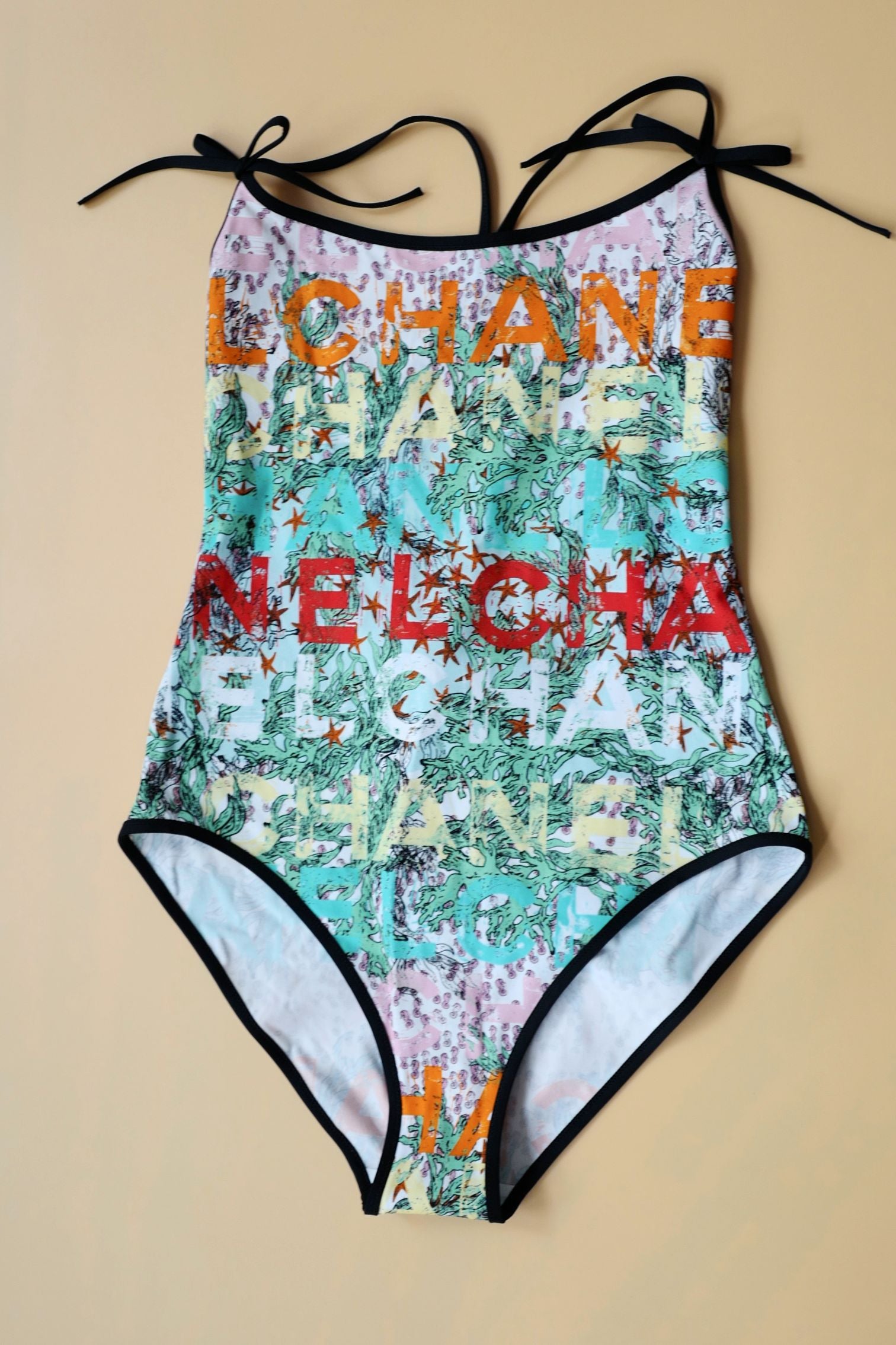Chanel 26M Coco Beach Swimsuit Multicolor Stretch Jersey Size 36