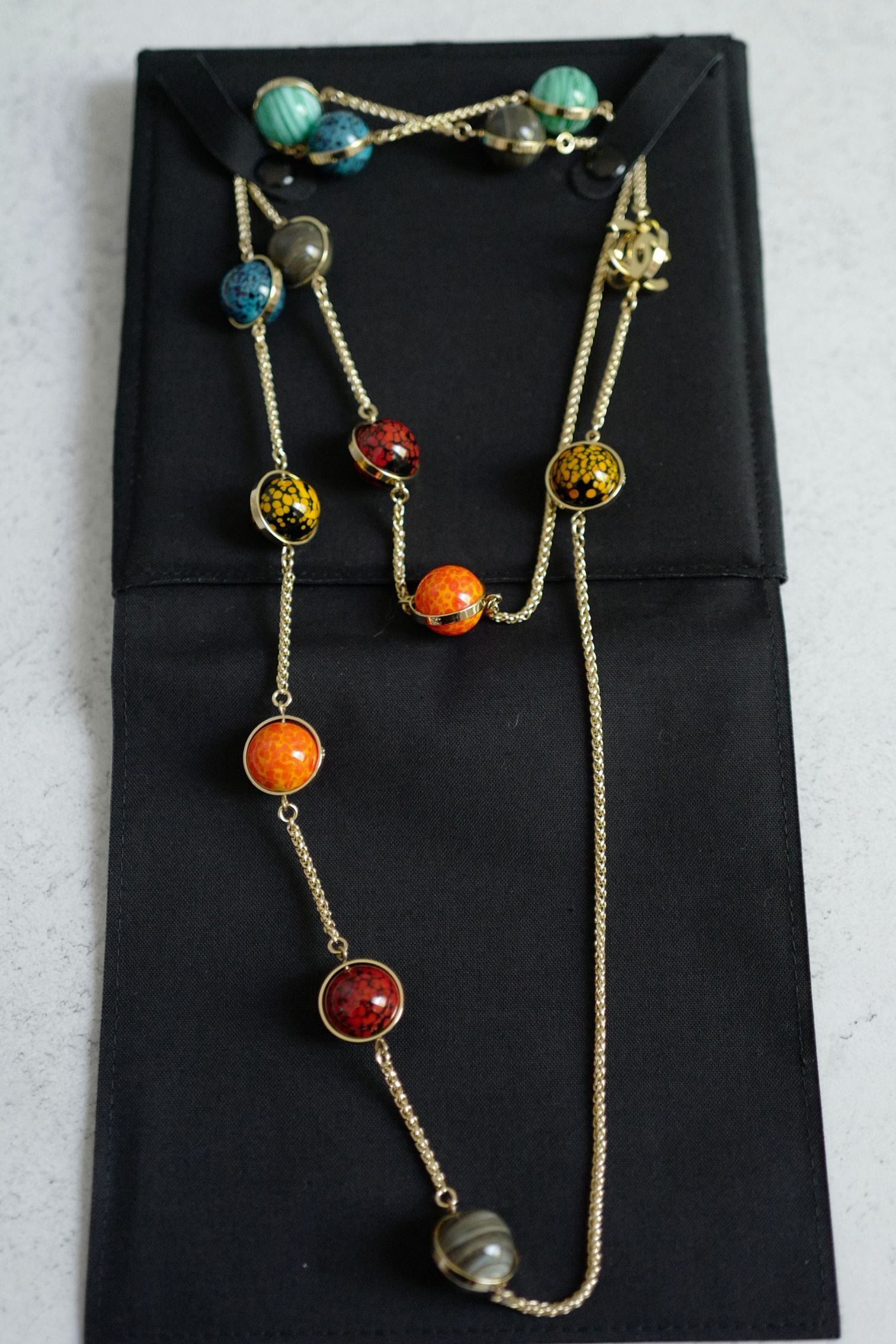 Chanel 26S Long Necklace Gold Multicolour Metal Glass Pearls