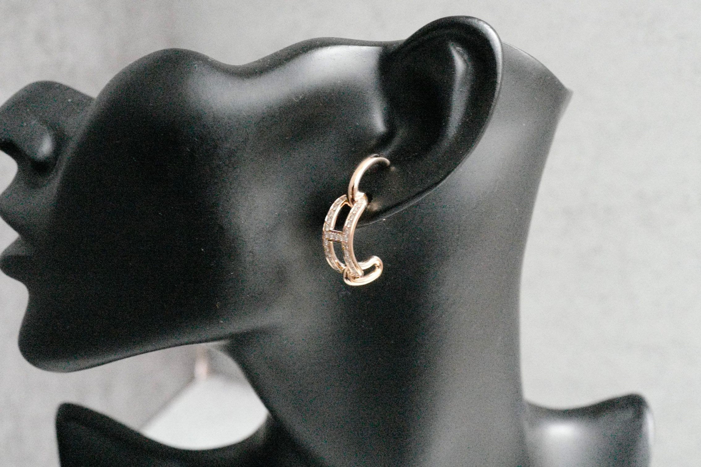 Hermès Adage Earrings 18K Rose Gold 62 Diamond Pavé