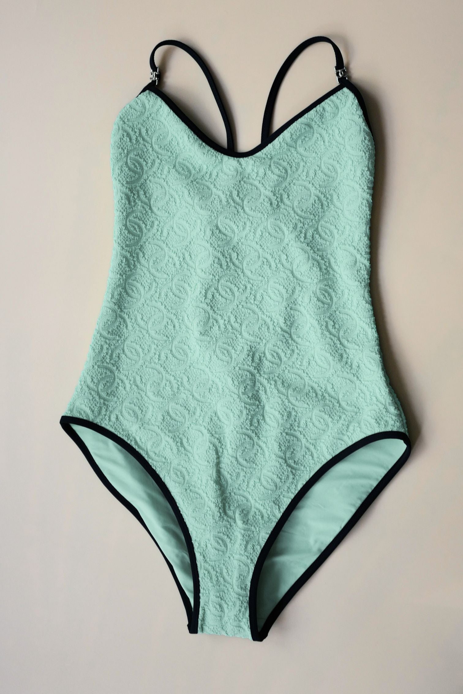 Chanel 26M Coco Beach Swimsuit Vert Stretch Jersey Size 36