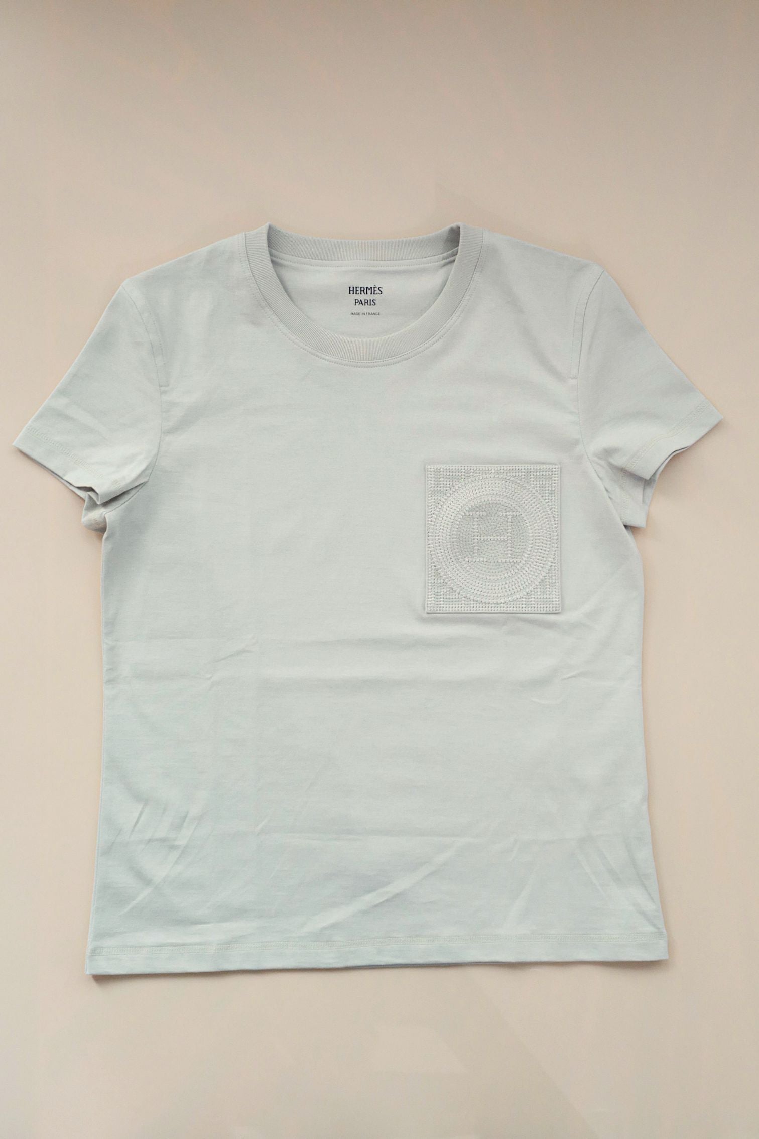 Hermès Embroidered Pocket T-shirt Beige Pierre D'Istrie Cotton Size 34