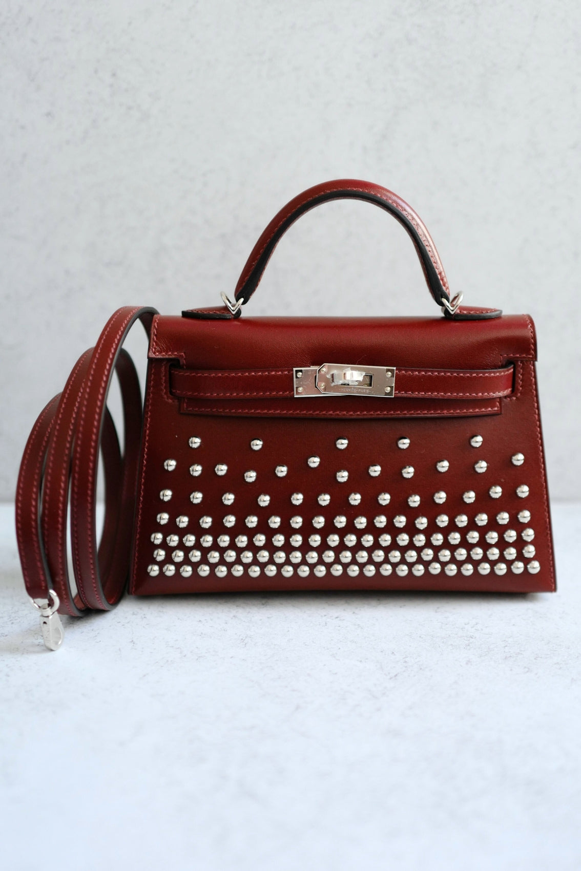 Hermès Kelly 20 Clouté Rouge H Palladium Hardware Stamp K