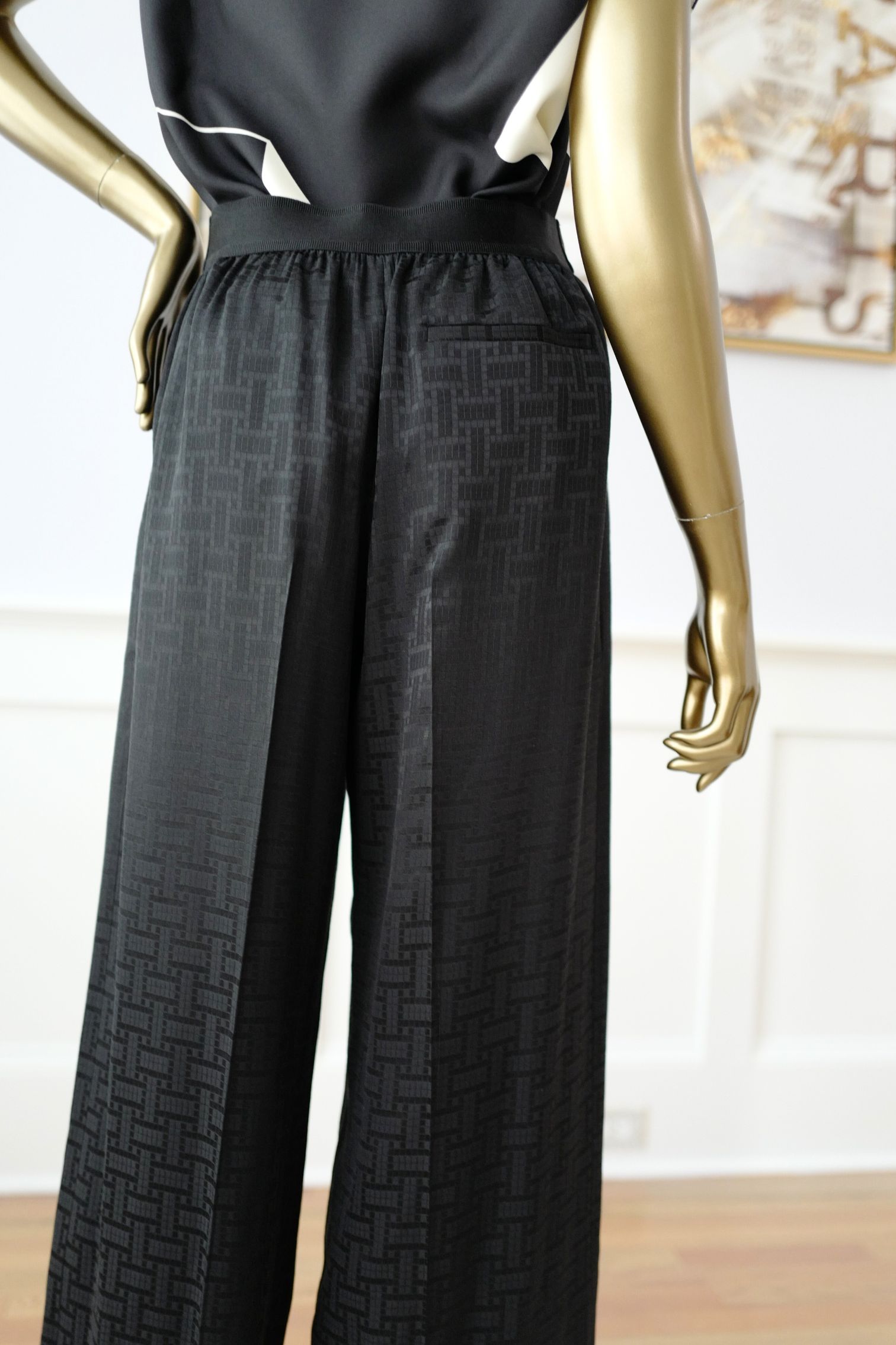 New Hermès Mosaique Wide-Leg Pants Noir Black Size 36