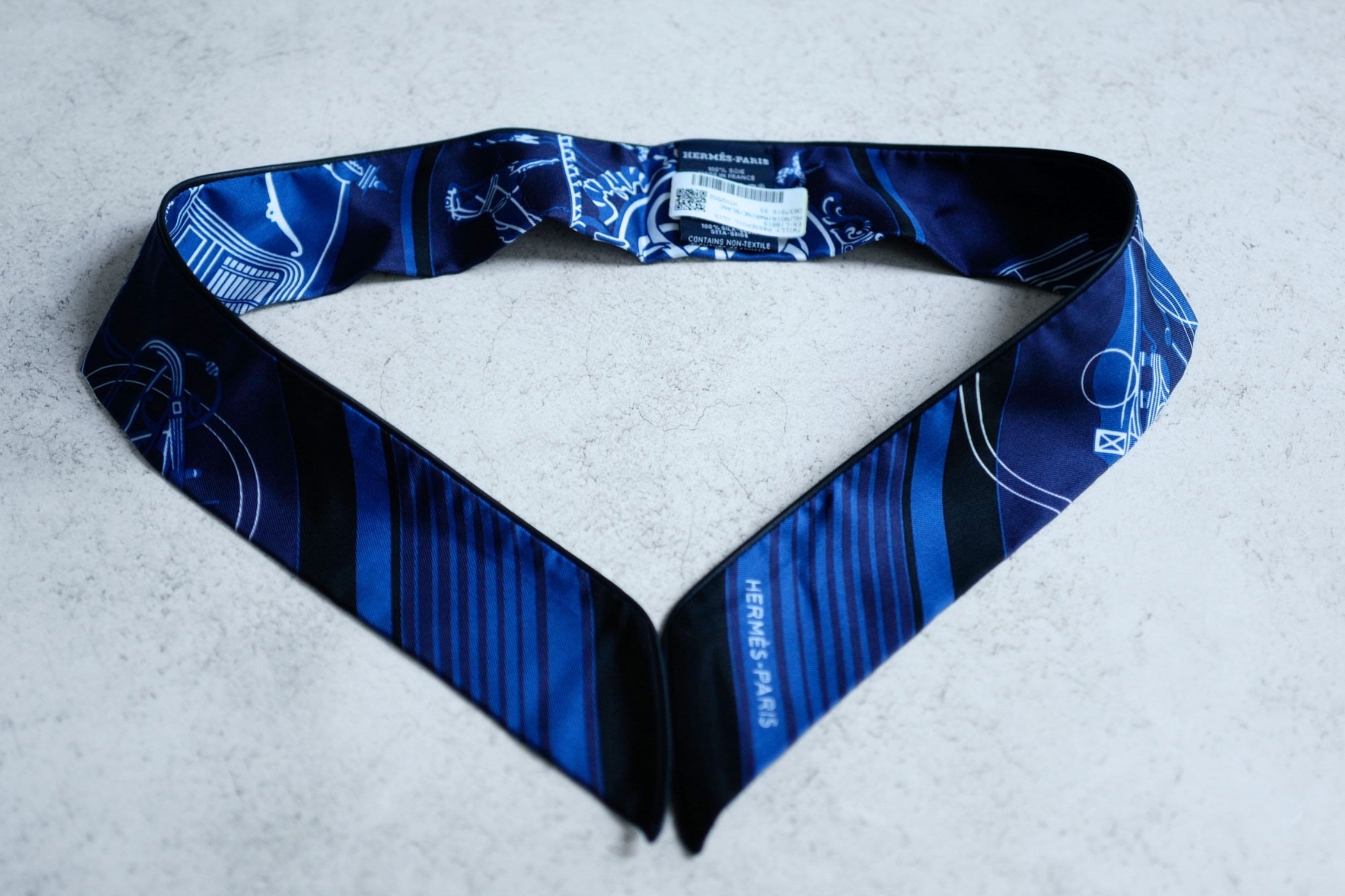 Hermès Ex-Libris Forever Twilly Noir / Marine / Blanc 100% Silk